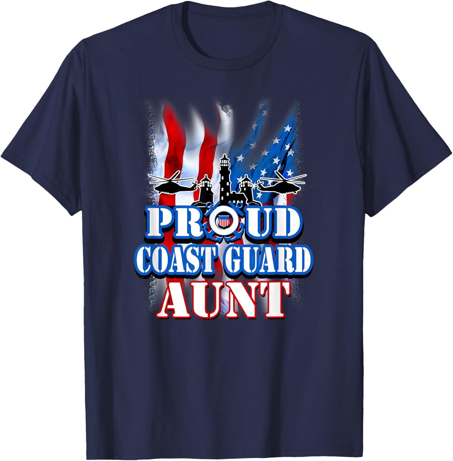 Coast Guard Aunt Shirt USA Flag Military Women T-Shirt - T-Shirt | Navy