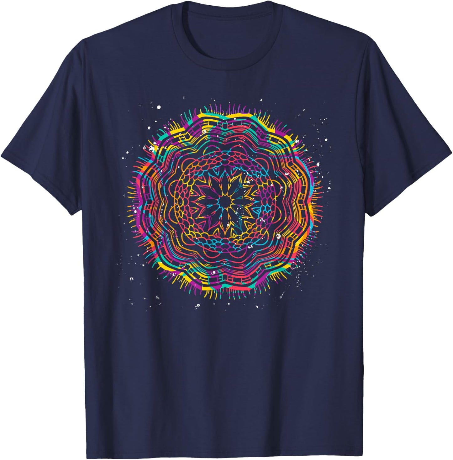 Bohemian Fractal Geometry Yogi Spiritual Mandala T-Shirt - T-Shirt | Navy