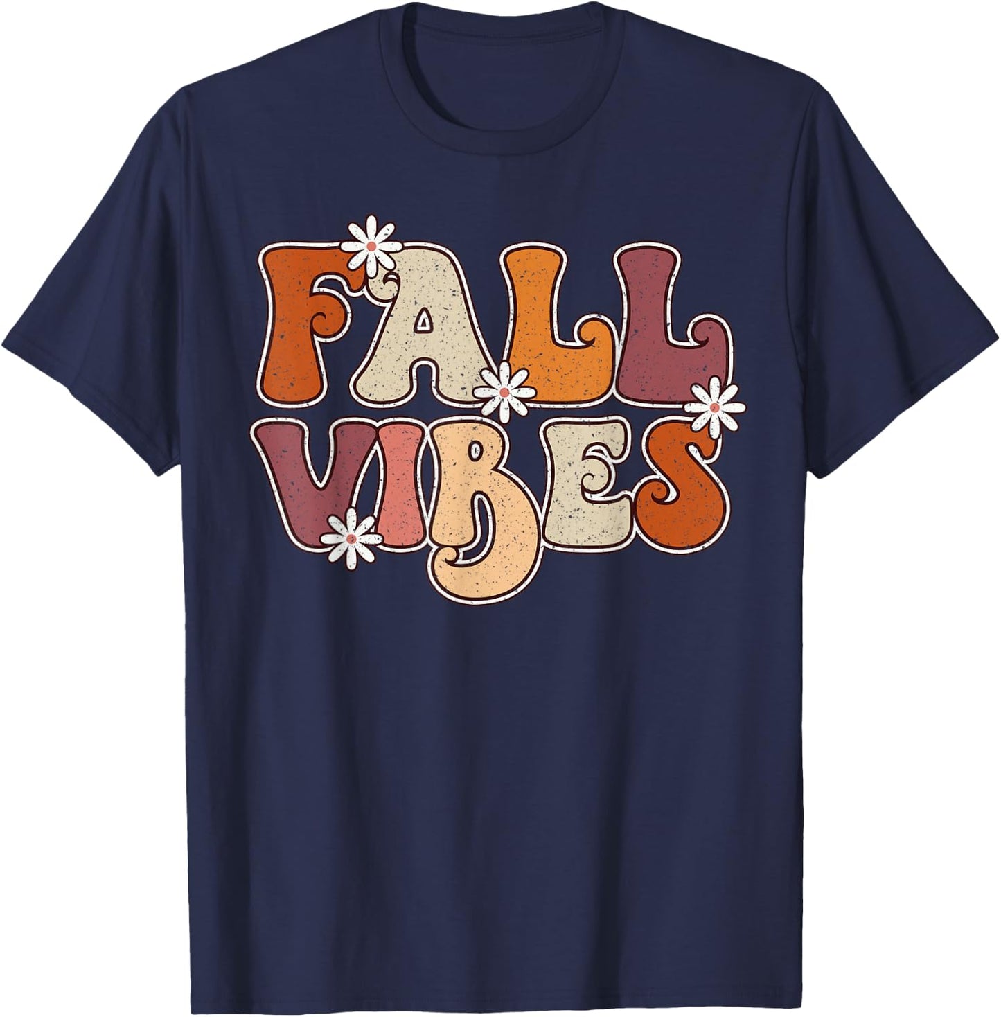 Fall Vibes Retro Groovy Thanksgiving Autumn Fall Lover Women T-Shirt - T-Shirt | Navy