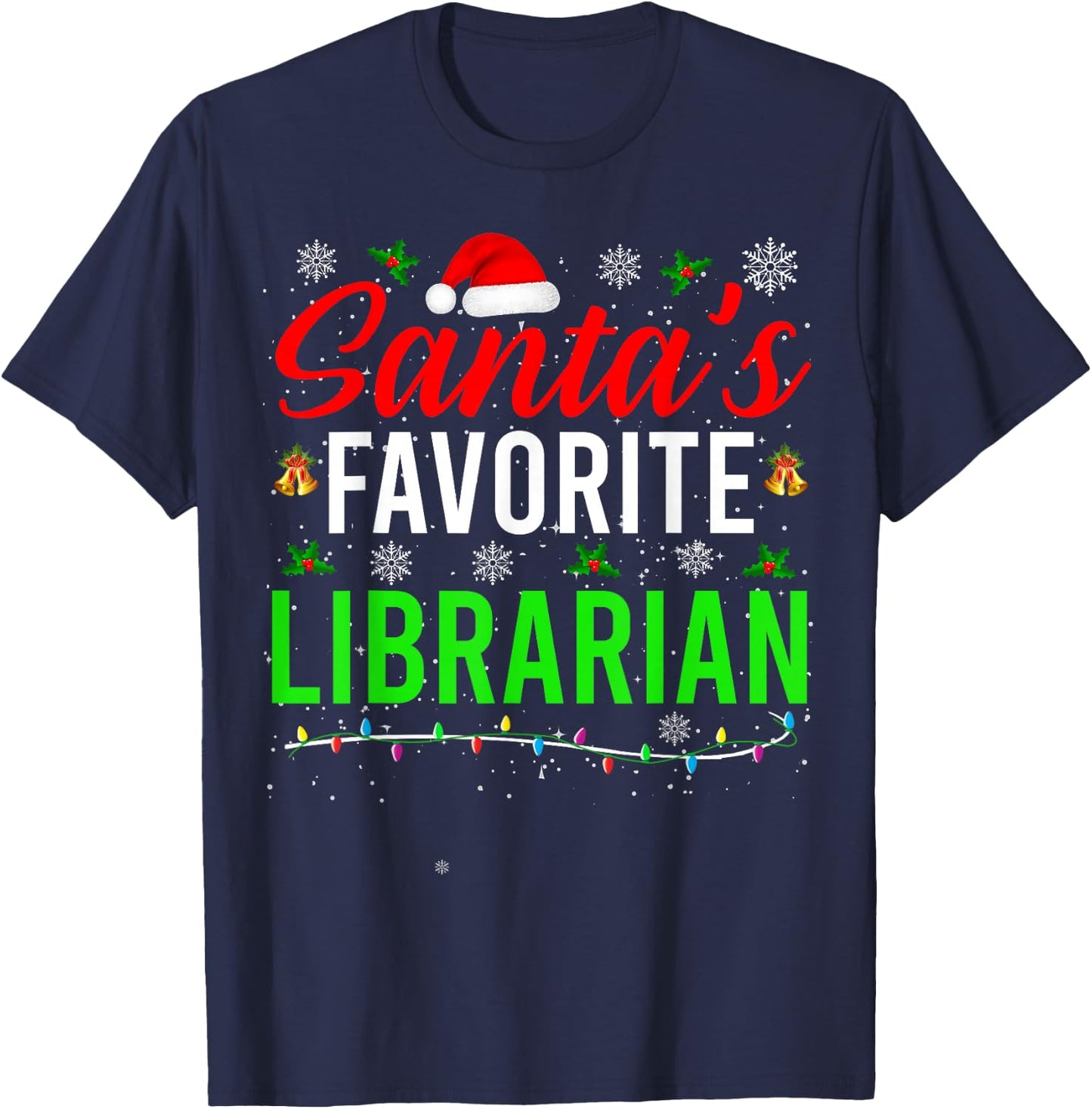 Santa's Favorite Librarian Cute Book Lover Christmas Gifts T-Shirt - T-Shirt | Navy