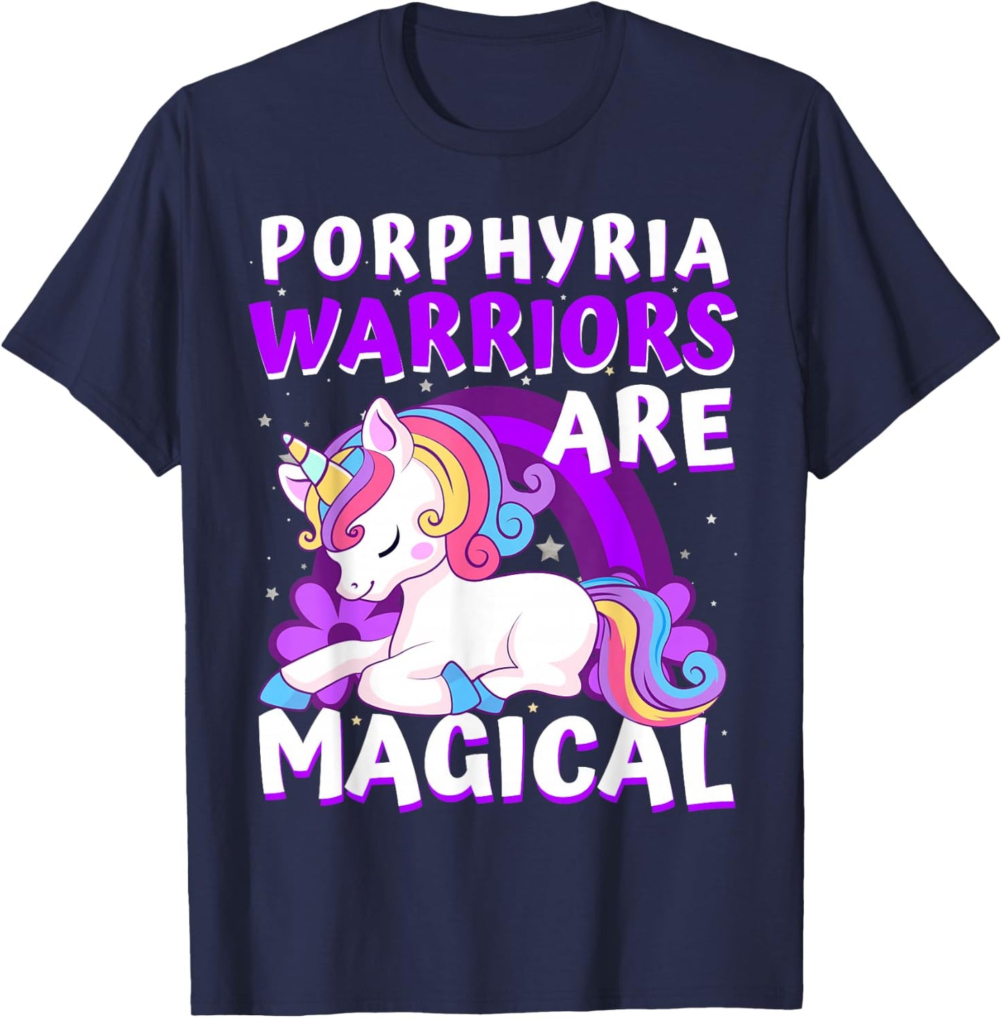 Warriors Are Magical Porphyria Awareness Ribbon Unicorn T-Shirt - T-Shirt | Navy