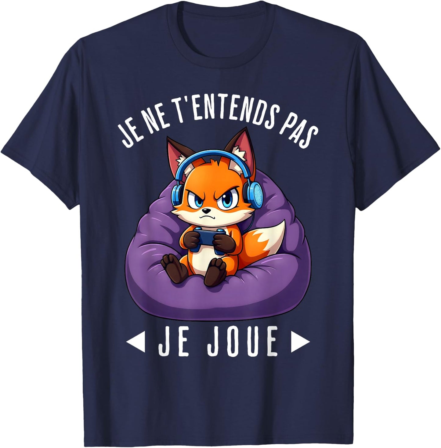 Funny Fox Fox Gamer Funny For Man Boy , Black, S T-Shirt - T-Shirt | Navy
