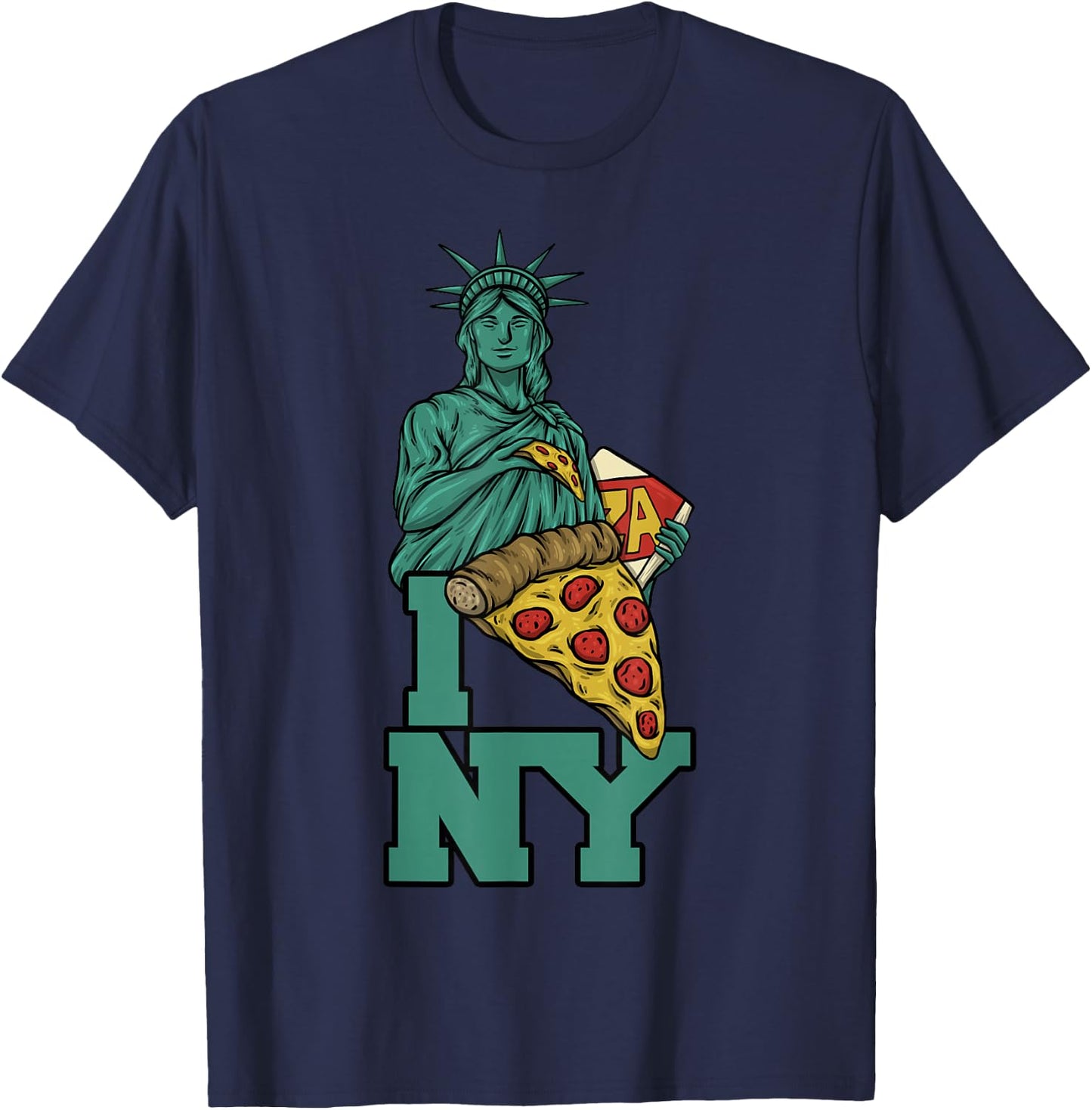I Love New York Pizza Statue of Liberty USA America Food T-Shirt - T-Shirt | Navy
