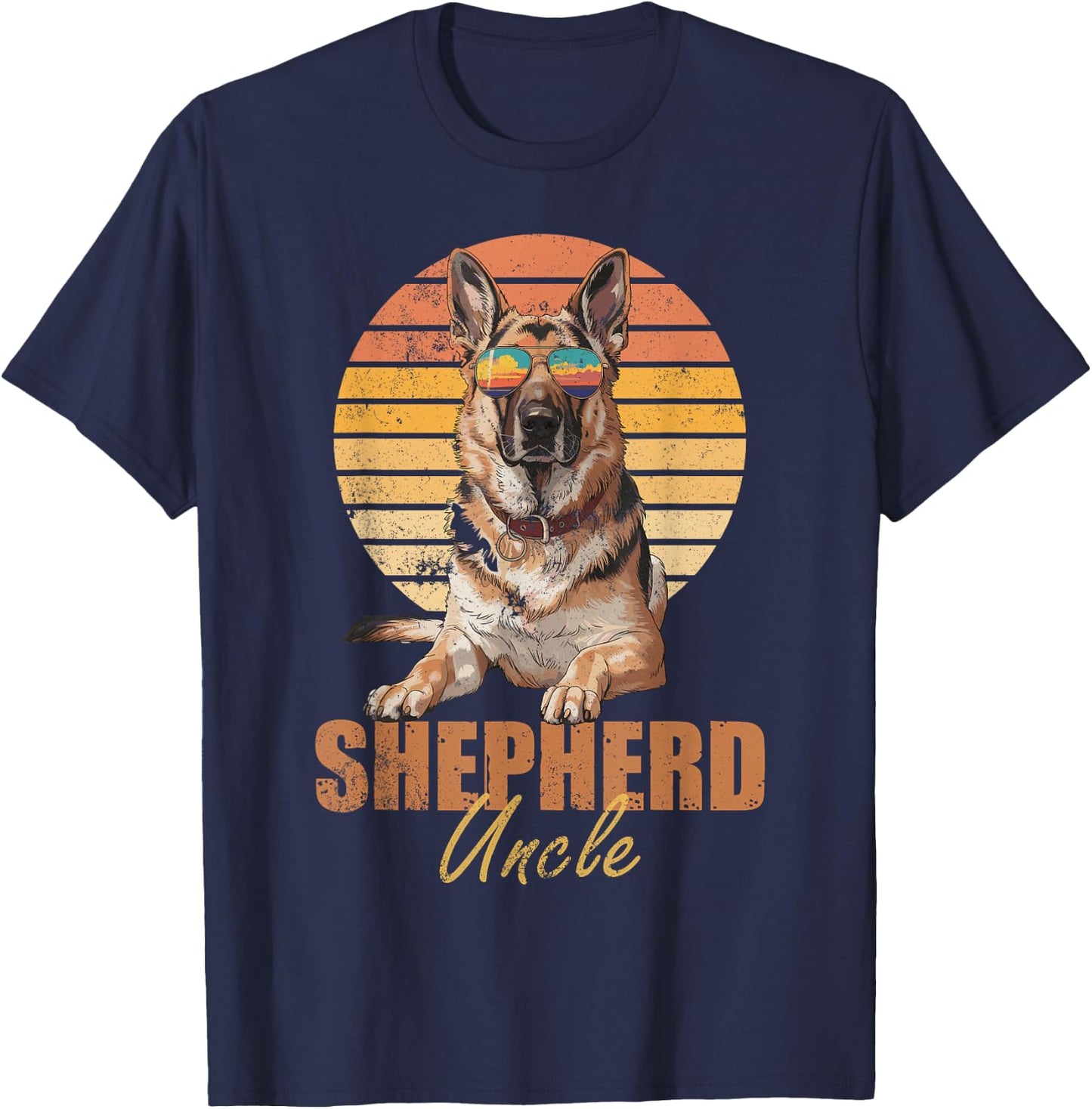 Cool Retro German Shepherd Uncle Funny Vintage Dog Lovers T-Shirt - T-Shirt | Navy