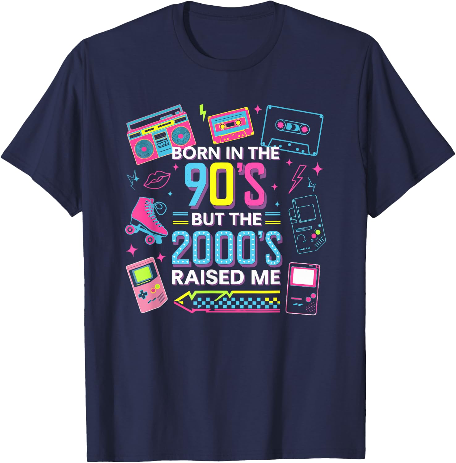 Born in the 90s, but the 2000 years made me revive the retro style , Black, S T-Shirt - T-Shirt | Navy