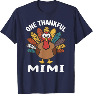 One Thankful Mimi Autumn Fall Turkey Thanksgiving T-Shirt - T-Shirt | Navy