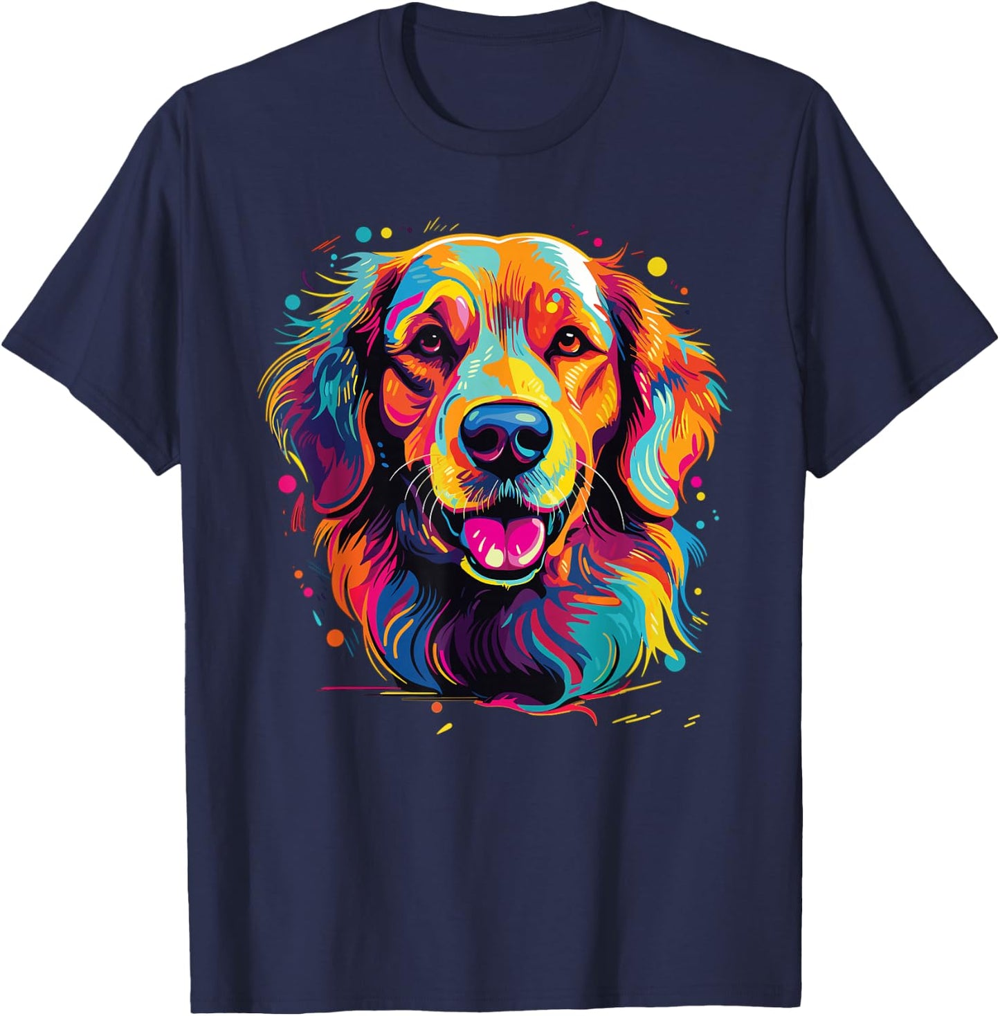 Watercolor Colorful Golden Retriever Dog T-Shirt - T-Shirt | Navy