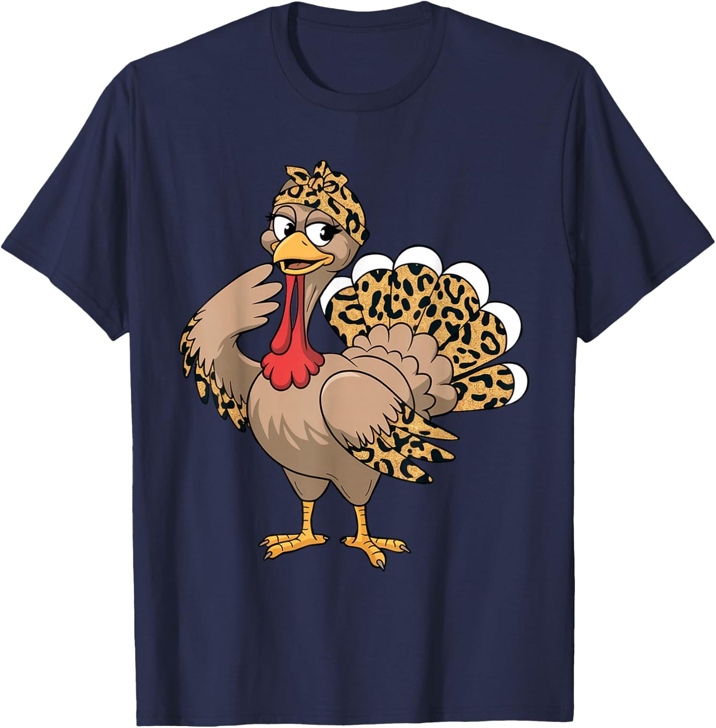Thanksgiving Turkey Women Girl Leopard Autumn Fall Season T-Shirt - T-Shirt | Navy