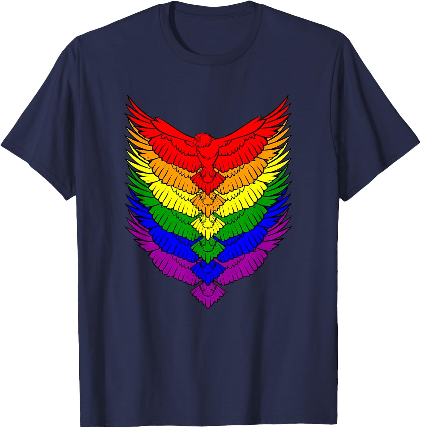 Hawks LGBTQ Strong Gay Pride Rainbow Flag LGBT Hawks Birds T-Shirt - T-Shirt | Navy