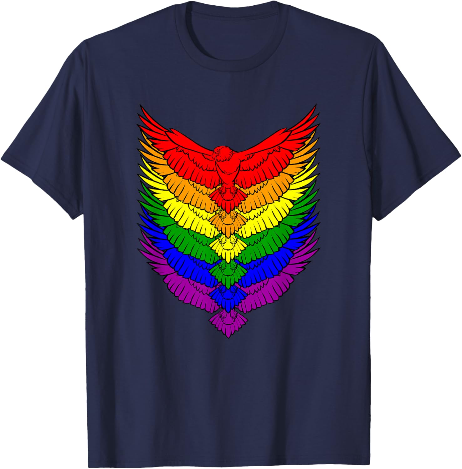 Hawks LGBTQ Strong Gay Pride Rainbow Flag LGBT Hawks Birds T-Shirt - T-Shirt | Navy