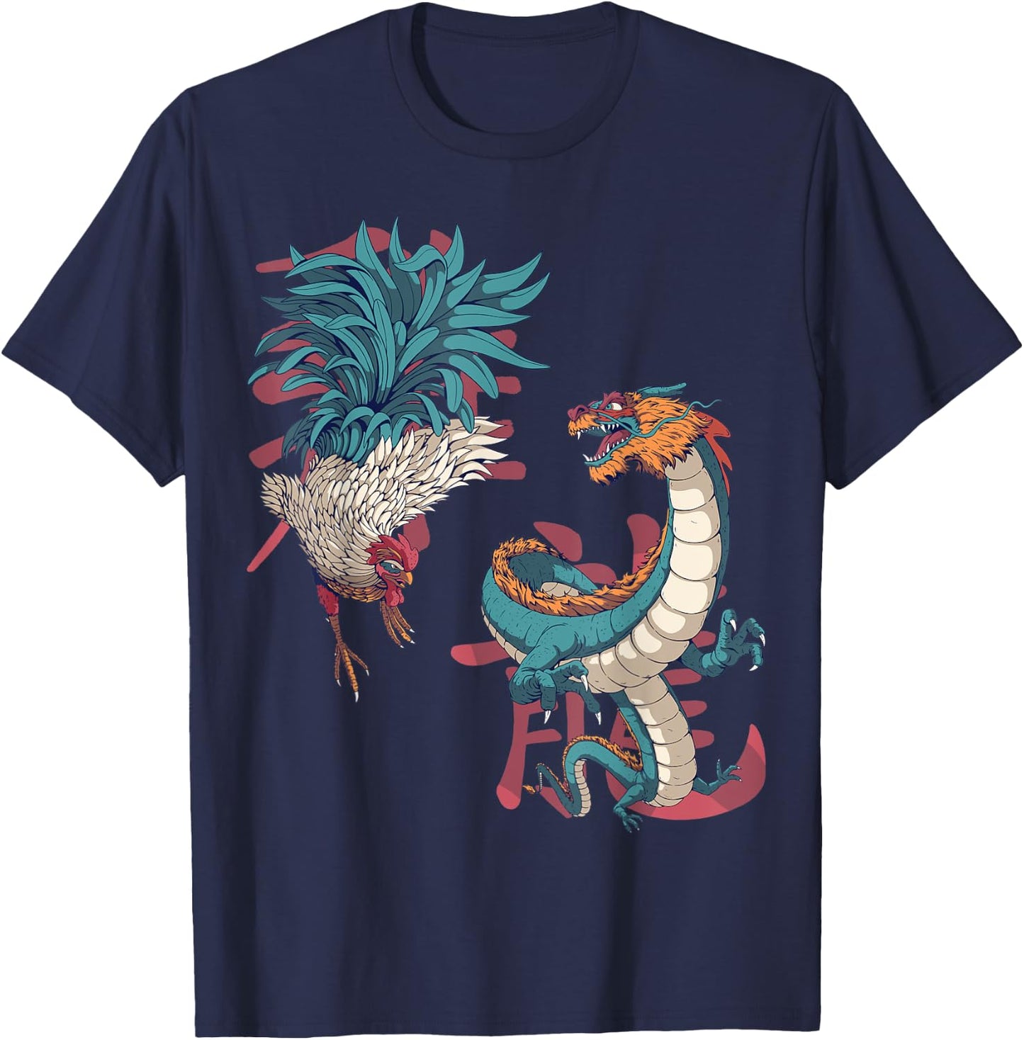 Lunar Zodiac Sign Dragon and Chinese Zodiac Rooster Lovers T-Shirt - T-Shirt | Navy