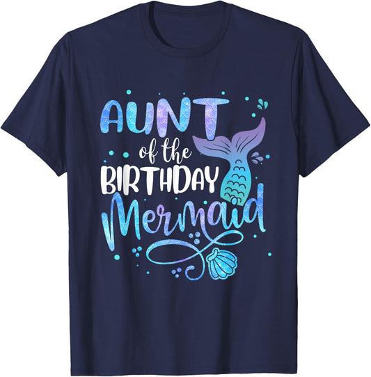 Aunt Of The Birthday Mermaid Family Matching Party Squad T-Shirt - T-Shirt | Navy