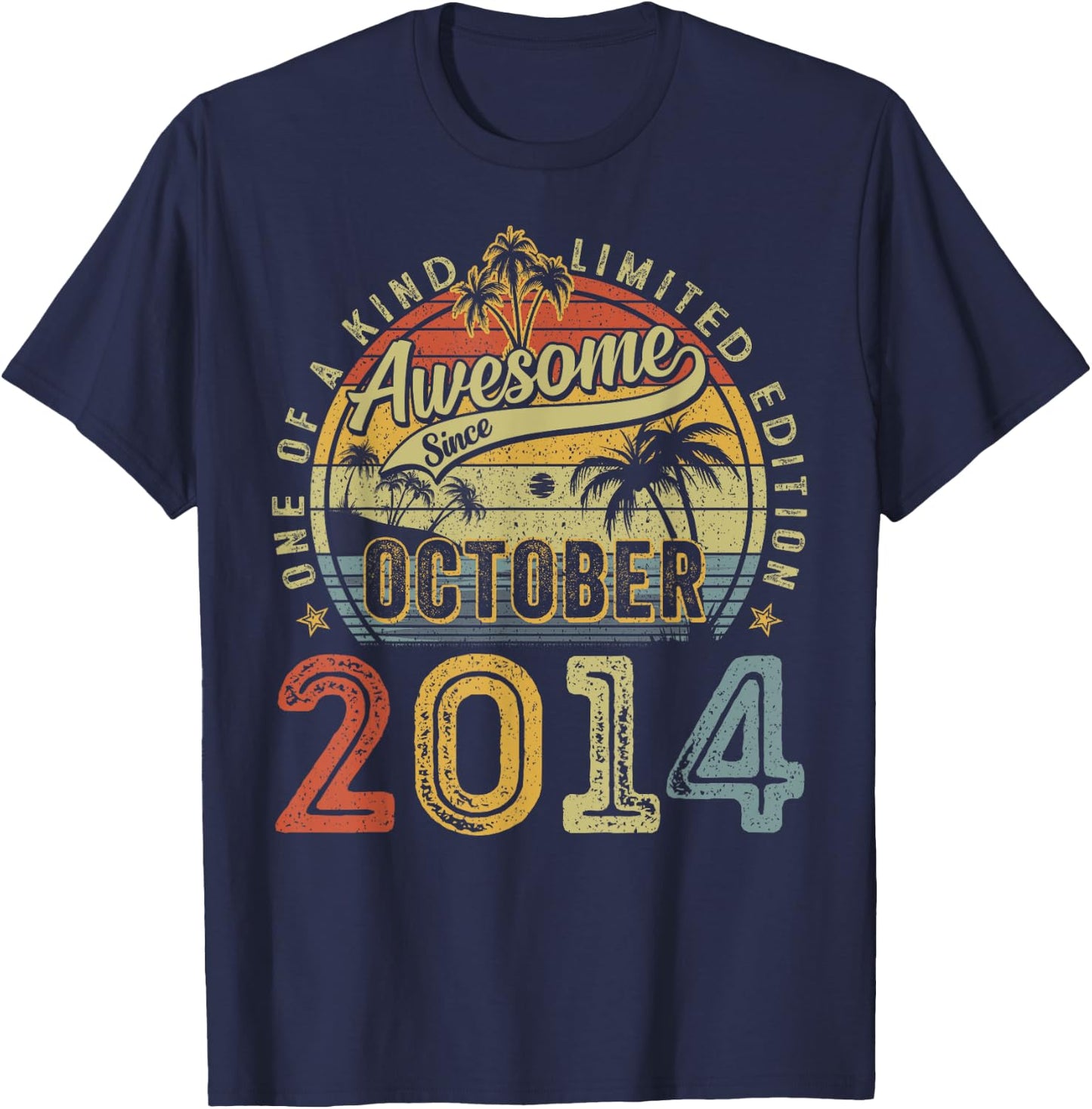 Awesome Since October 2014 Vintage Boys Girls 10th Birthday T-Shirt - T-Shirt | Navy