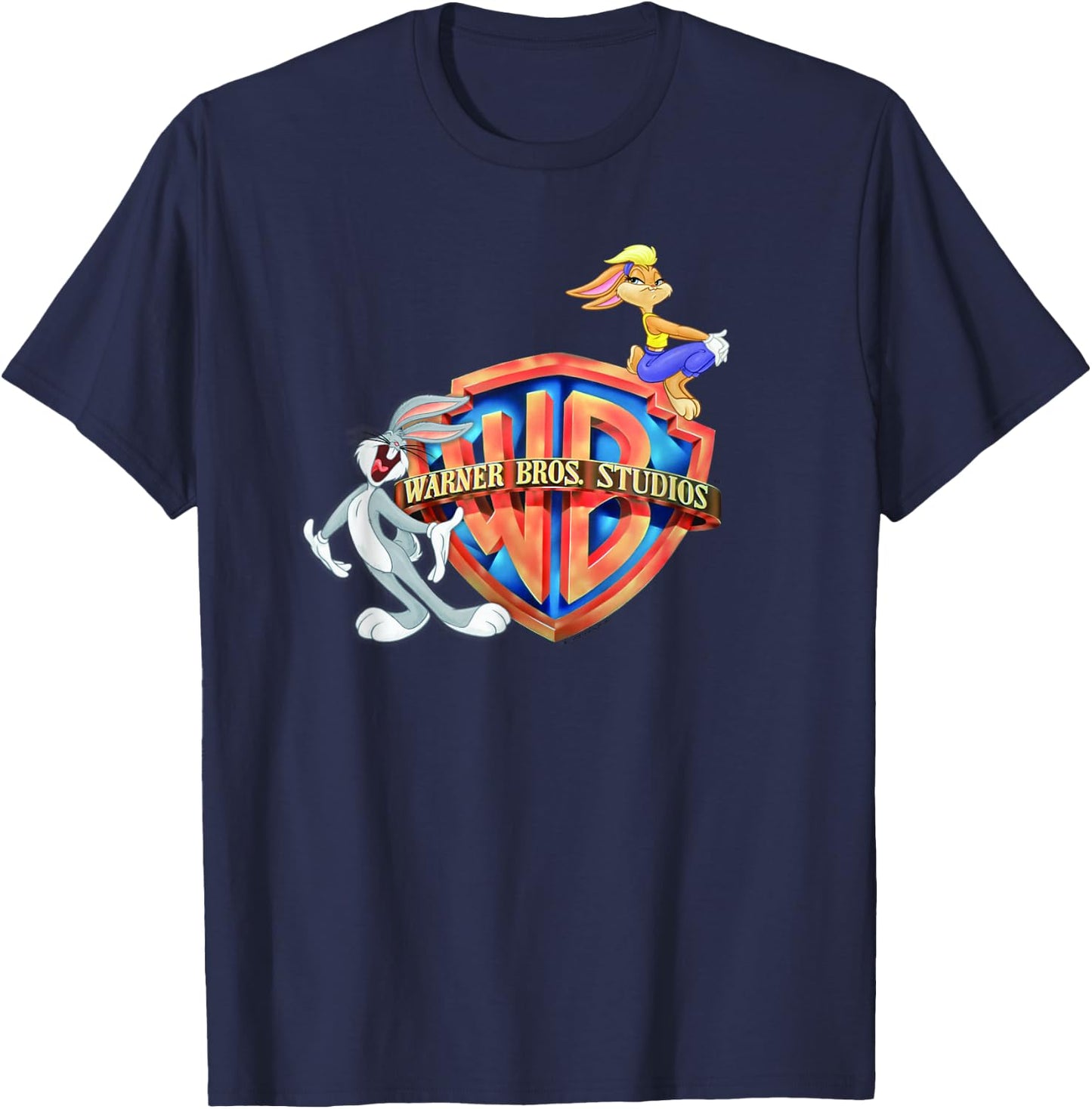 WB100 Looney Tunes Bugs Bunny & Lola Warner Brothers Logo T-Shirt - T-Shirt | Navy