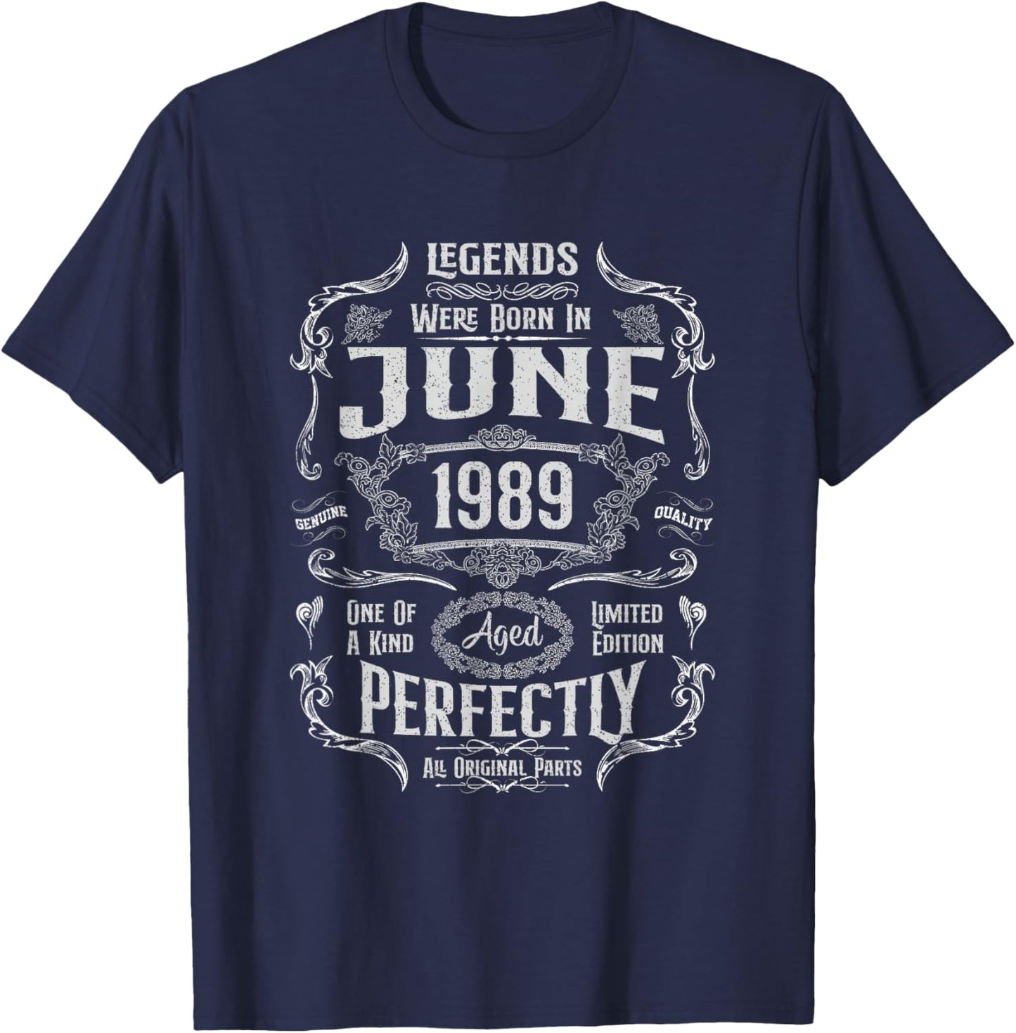 Vintage 37th Birthday Legends were Born in June 1989 T-Shirt - T-Shirt | Navy