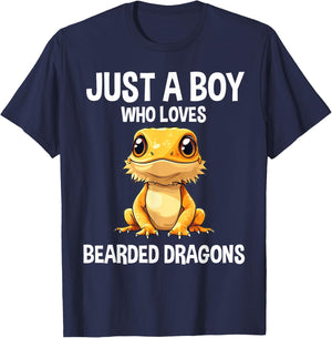 Just A Boy Who Loves Bearded Dragons Cute Bearded Dragon T-Shirt - T-Shirt | Navy