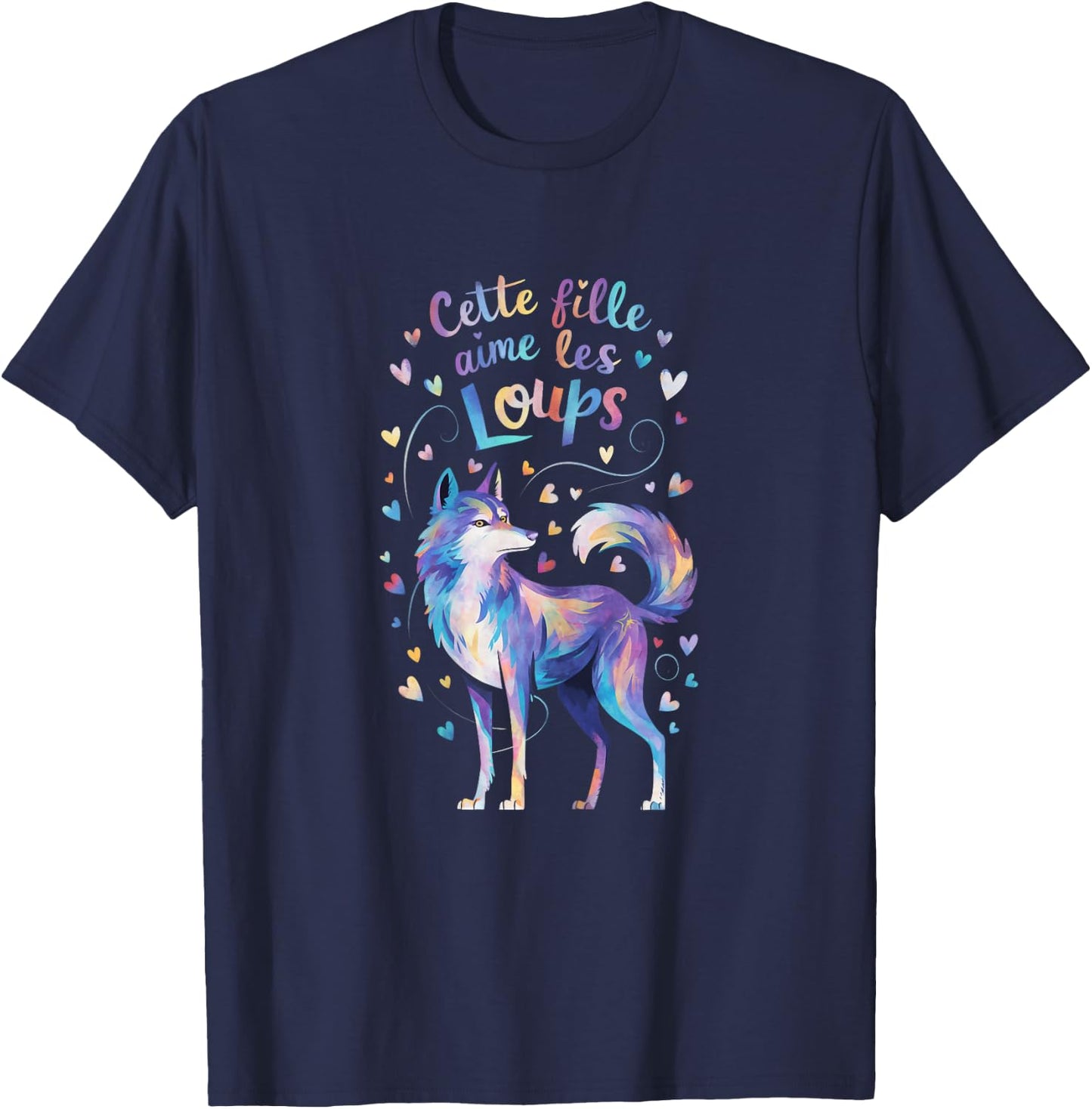 Cette Fille Aime les Loups Gift Cute , Black, Female X-Small T-Shirt - T-Shirt | Navy