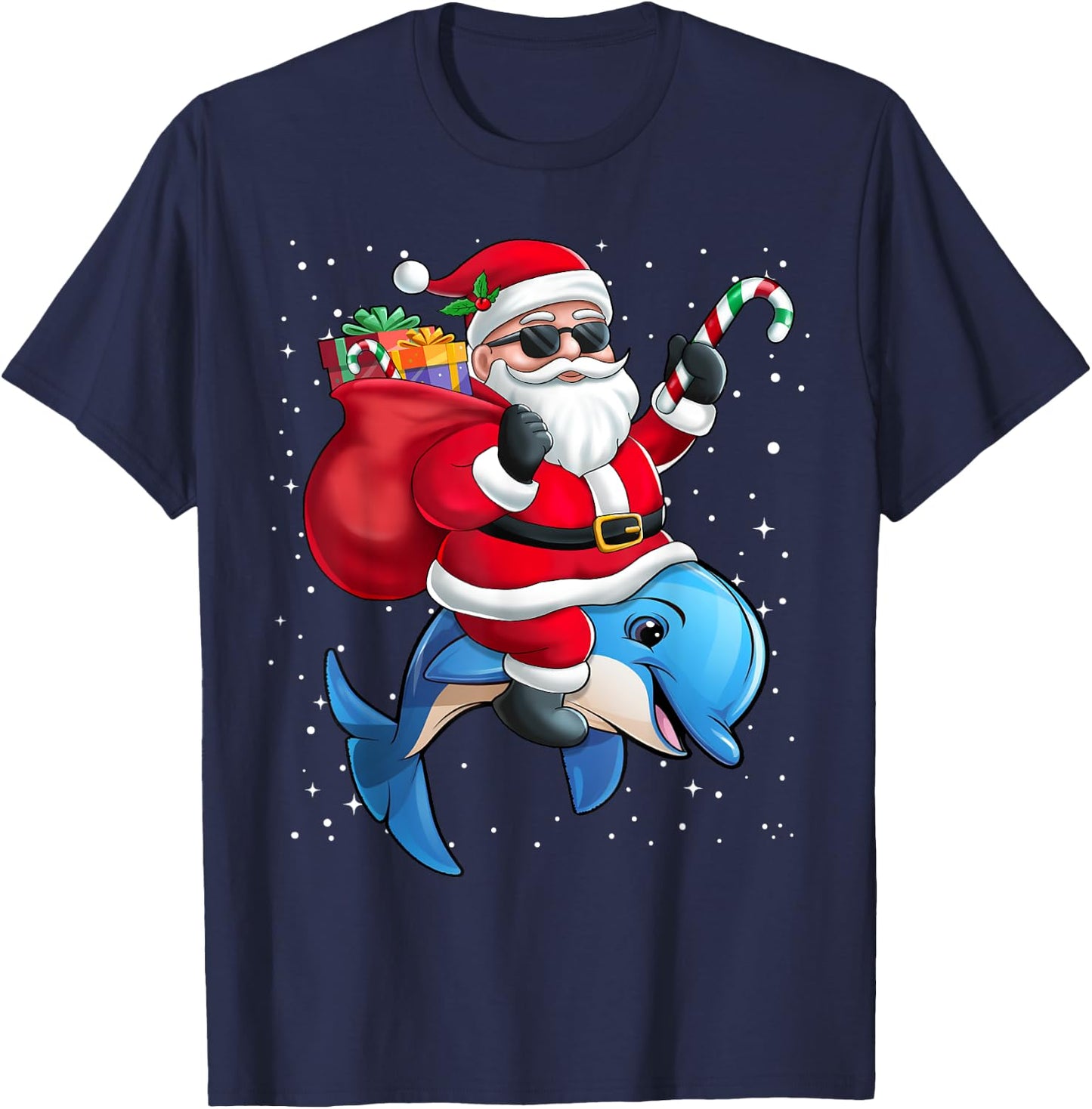 Santa Claus Riding A Dolphin Christmas Boy Girl Kids T-Shirt - T-Shirt | Navy