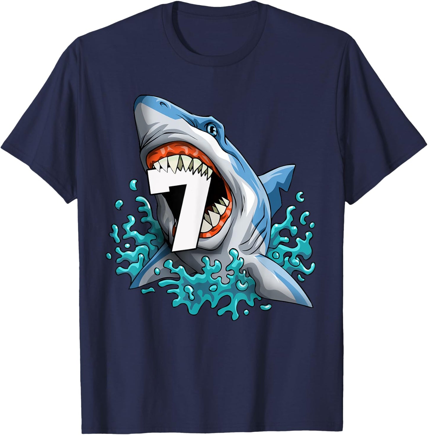 Kids Shark 7th Birthday Boys Funny Shark 7 yrs Old Birthday T-Shirt - T-Shirt | Navy