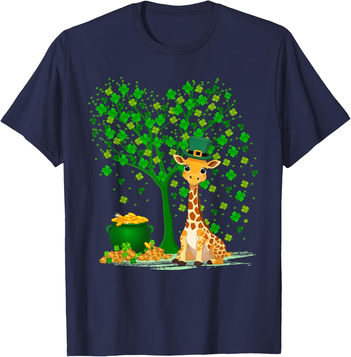 Shamrock Tree Leprechaun Hat Giraffe St Patrick's Day T-Shirt - T-Shirt | Navy