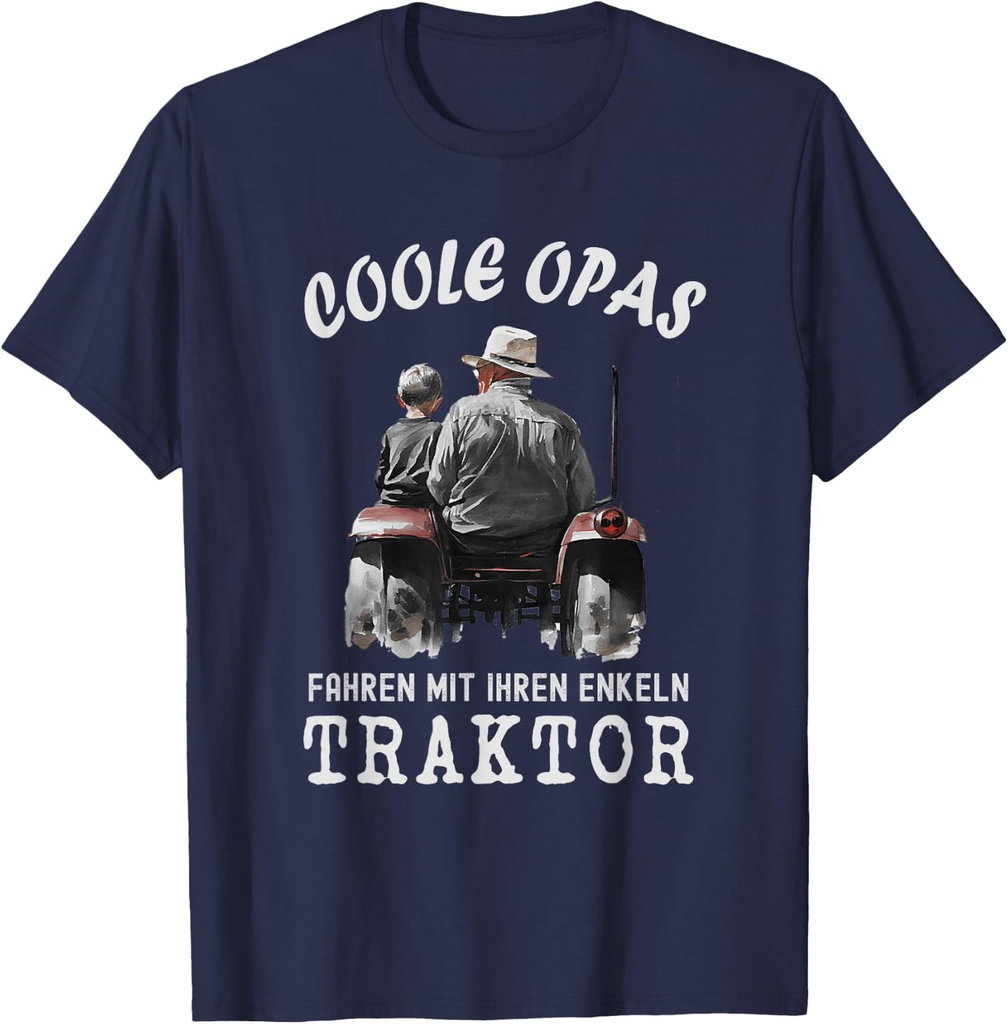Grandpa and Grandson with Tractor , black T-Shirt - T-Shirt | Navy