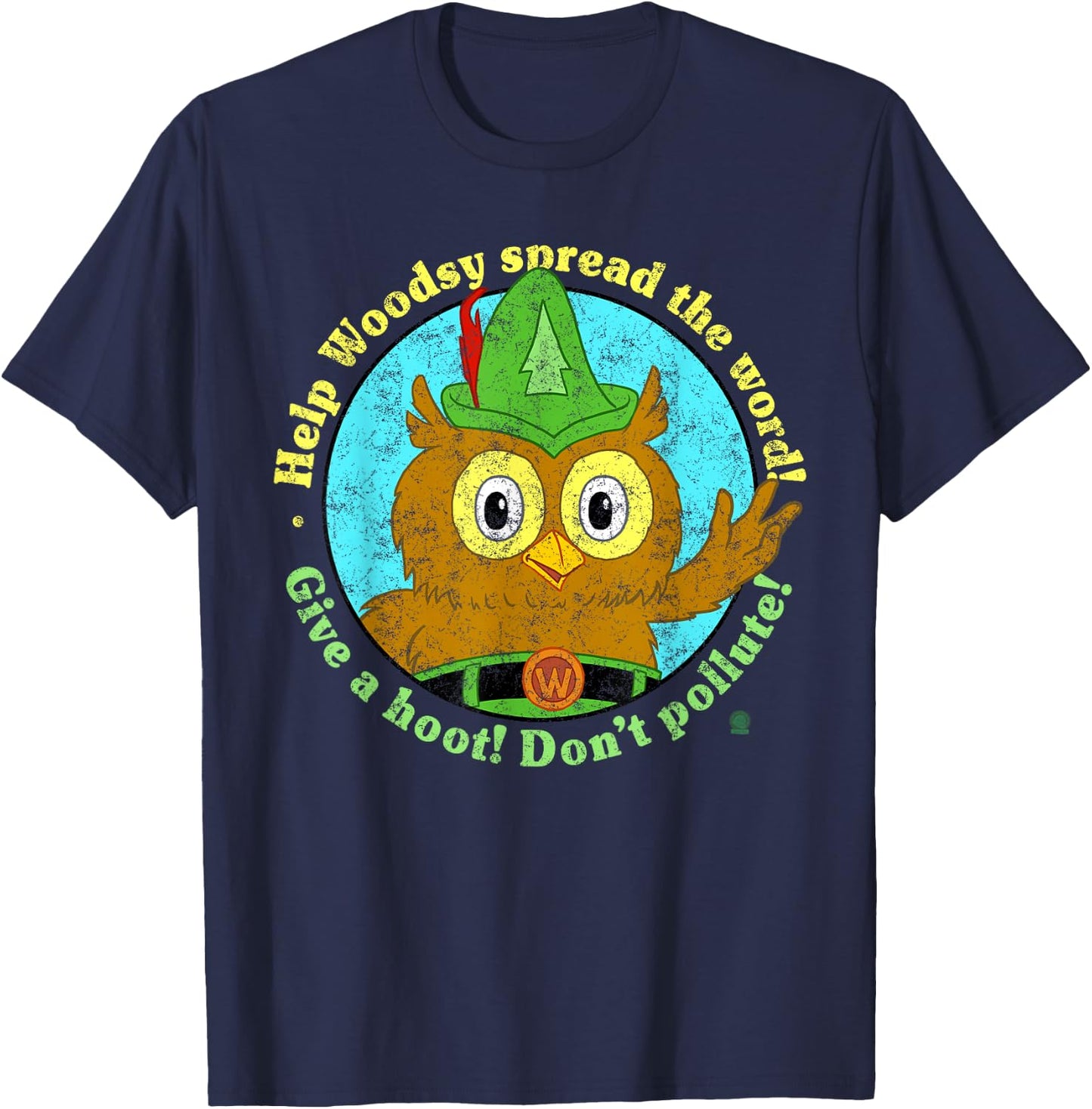 Woodsy Owl Give a Hoot Don't Pollute Distressed T-Shirt - T-Shirt | Navy