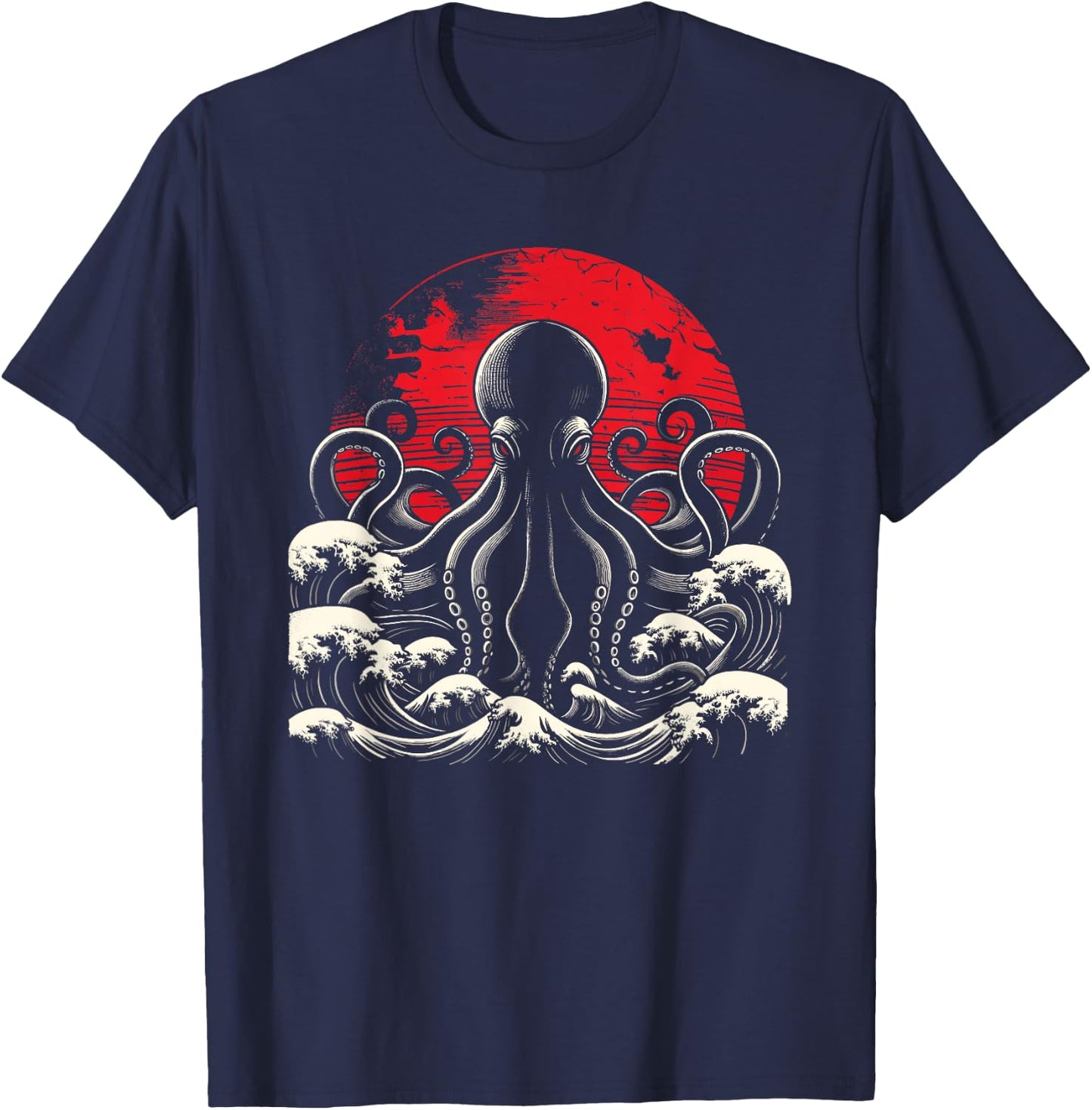 Horror Octopus Octopus Giant Octopus Japanese Waves Octopus T-Shirt - T-Shirt | Navy