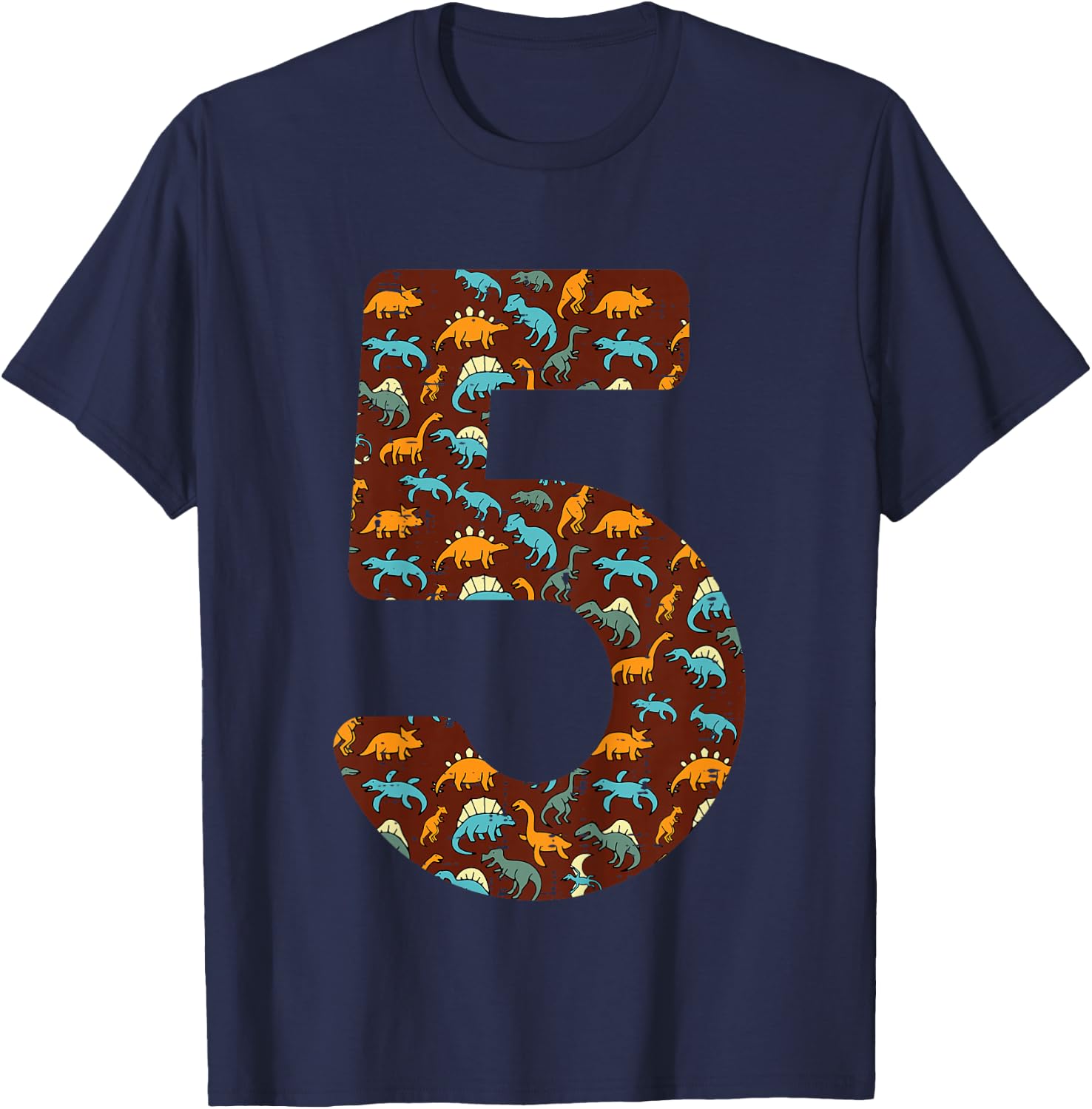 Kids 5th Birthday 5 Dinosaurs Trex Five Year Old Bday Party Boys T-Shirt - T-Shirt | Navy
