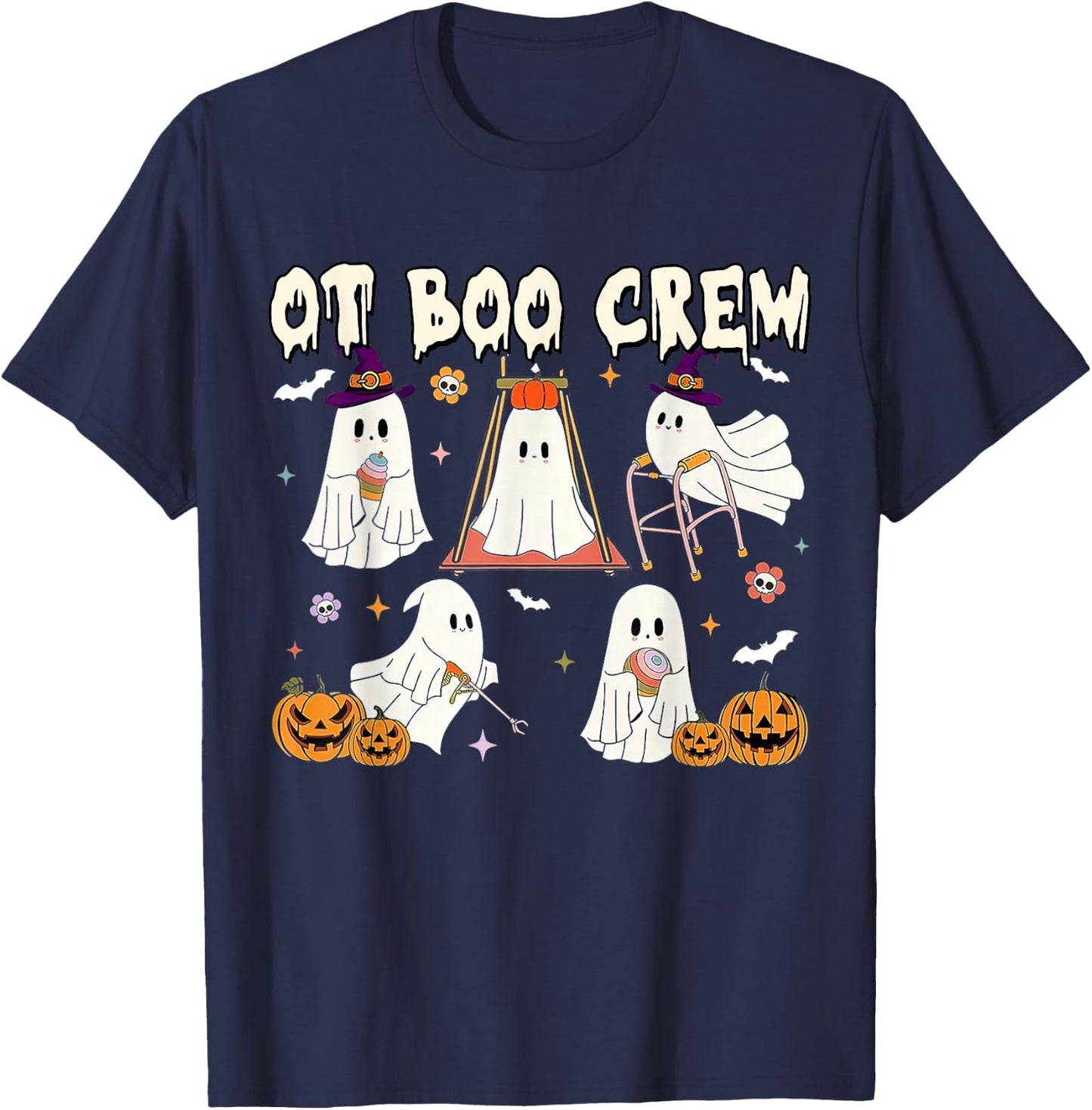 Funny Halloween Cute Boo Crew Occupational Therapy Clothing T-Shirt - T-Shirt | Navy