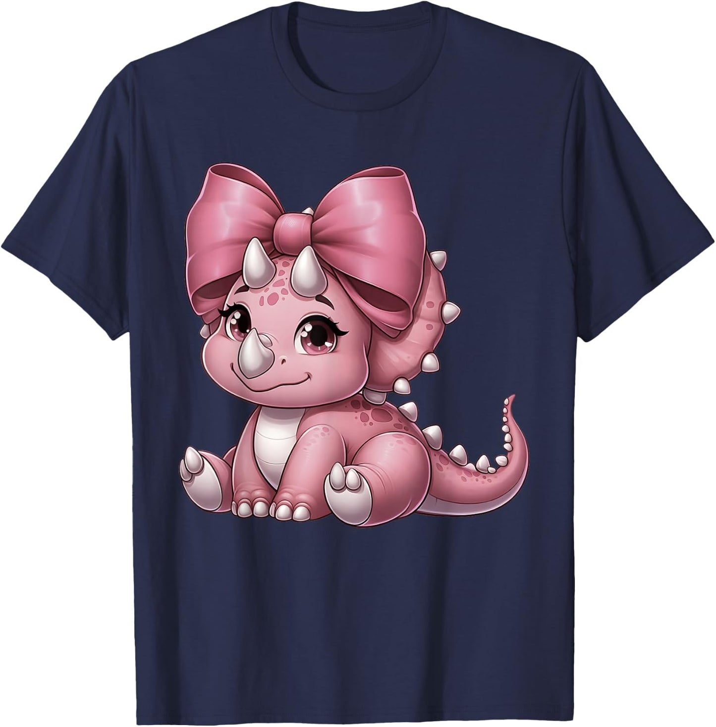 Coquette Bow Triceratops Dinosaur Women Mom Girl Pink Ribbon T-Shirt - T-Shirt | Navy