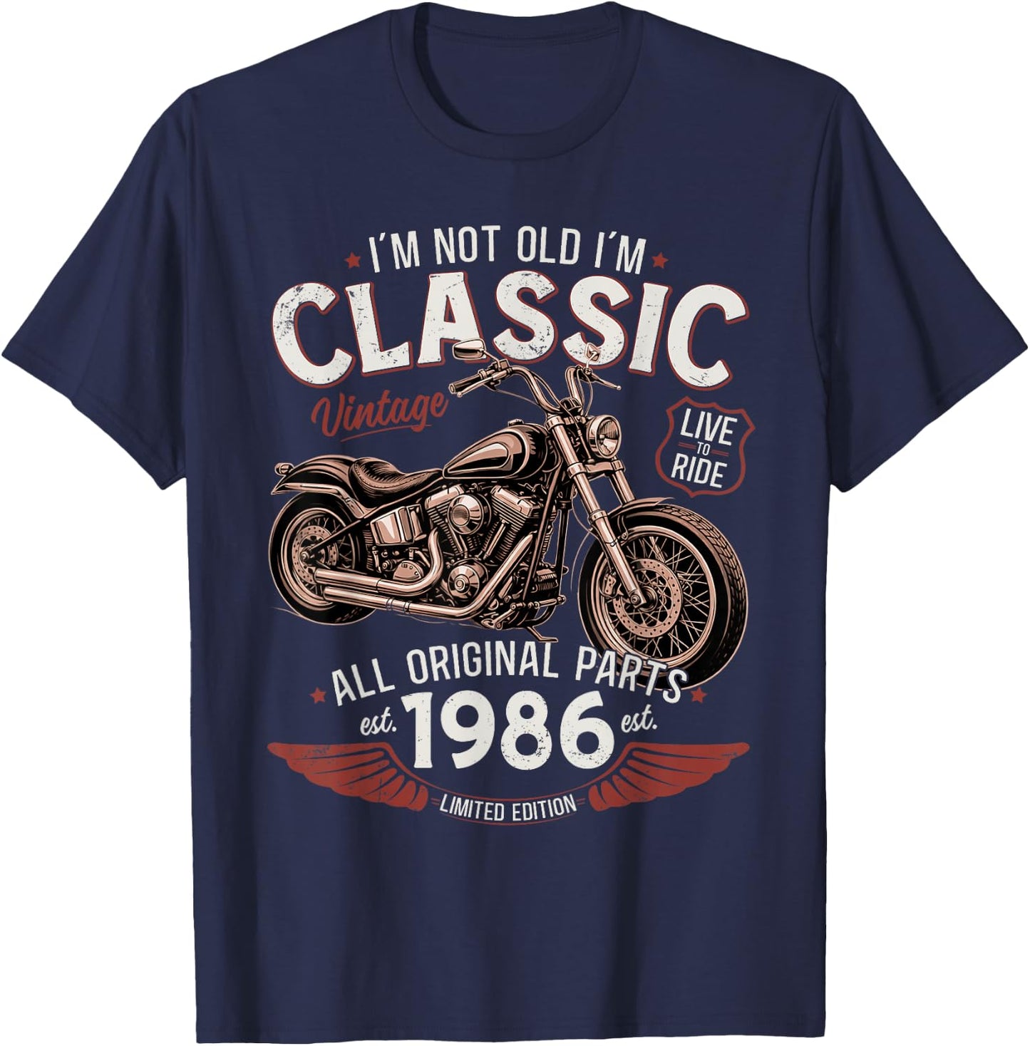 40ème Anniversaire Homme Moto Motard Biker 1986 T-Shirt - T-Shirt | Navy