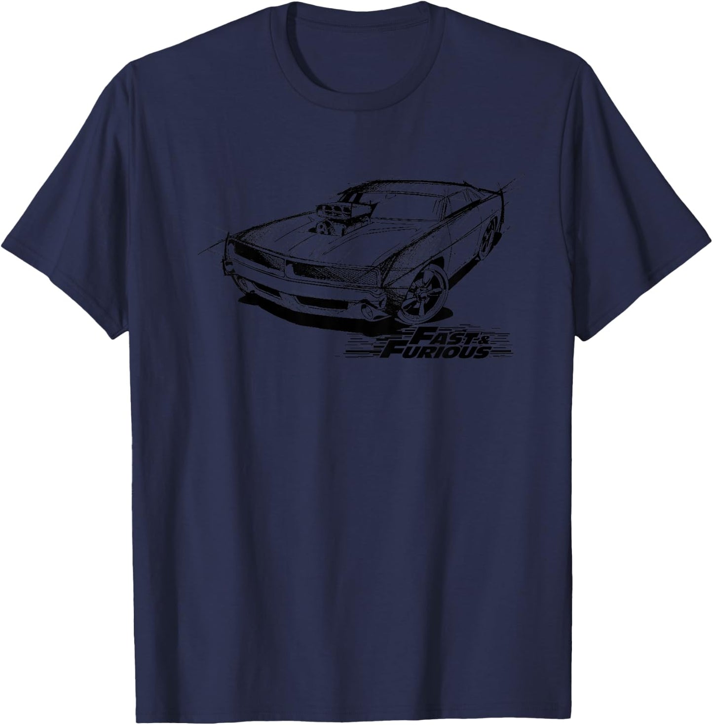 Kids Fast & Furious Dom's Charger Sketch Kid's T-Shirt - T-Shirt | Navy