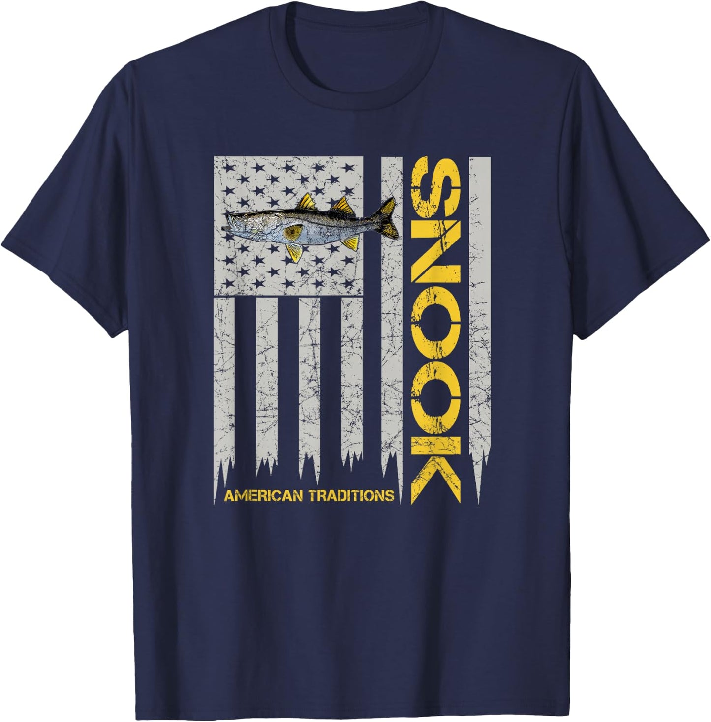 Snook Fisherman - Vintage Style American Flag Snook Art Fish T-Shirt - T-Shirt | Navy