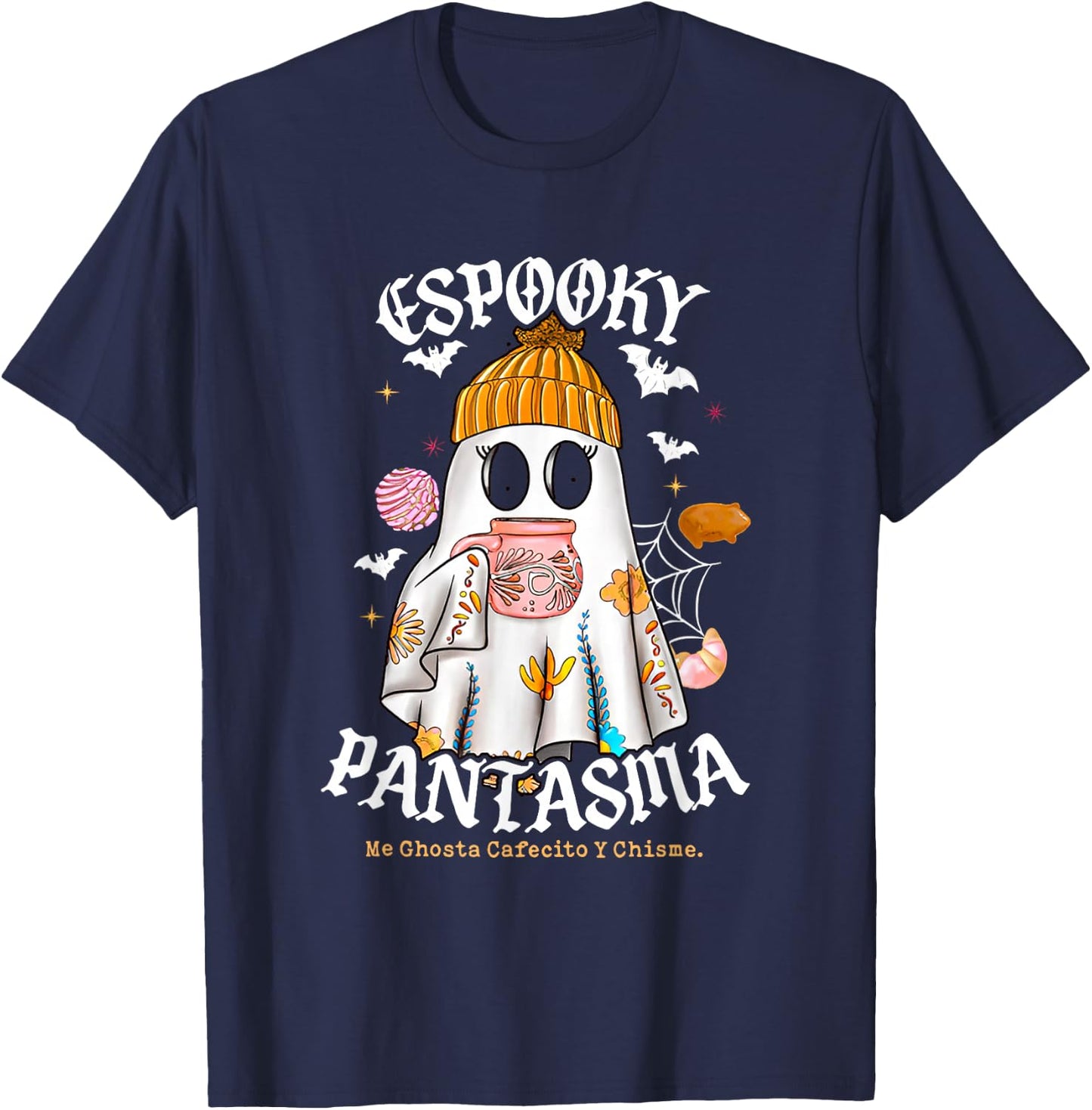 Espooky Pantasma Me Ghosta Cafecito Y Chisme T-Shirt - T-Shirt | Navy