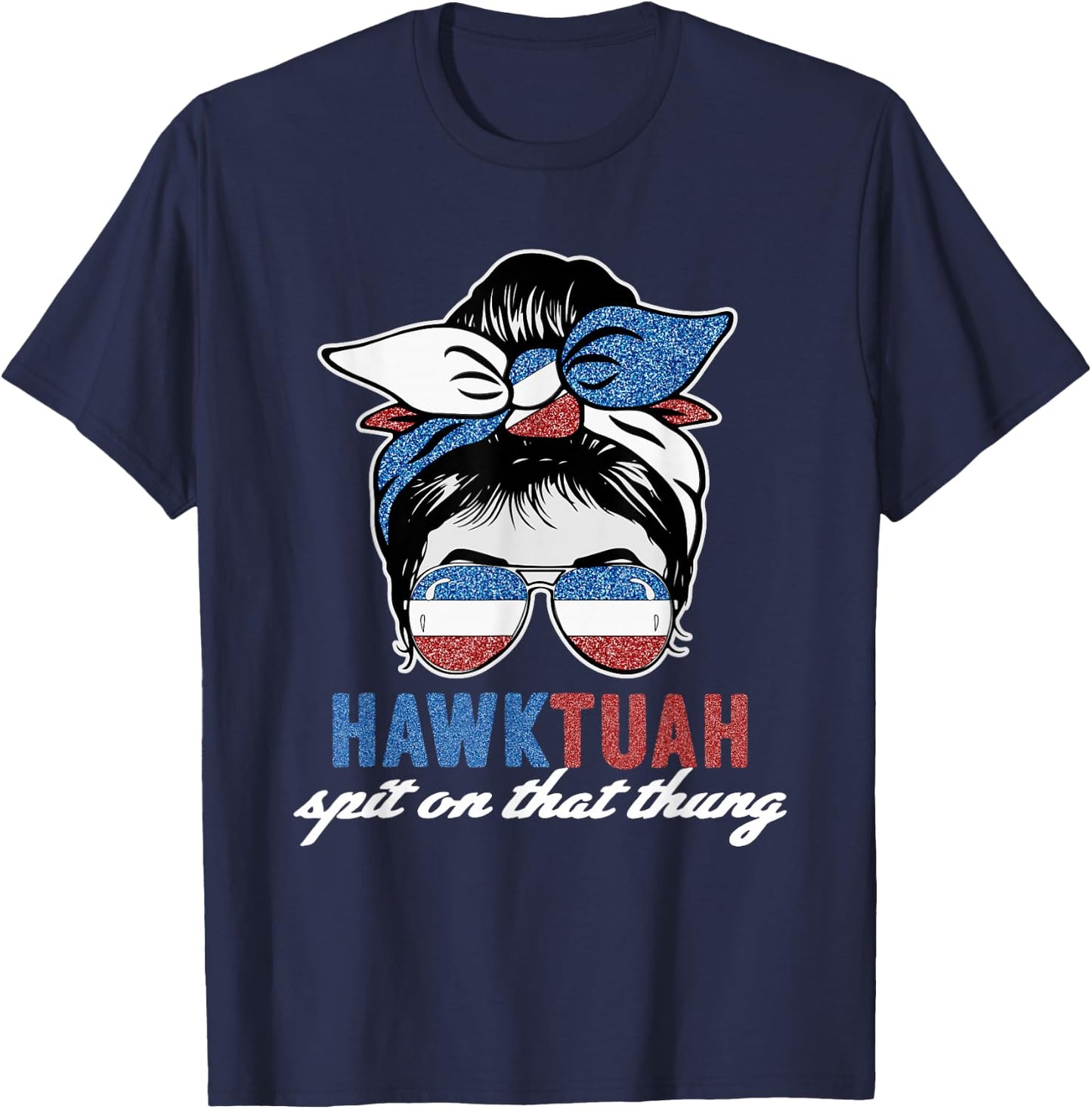 Hawk Tush American Flag Blue Red White Men Women USA Funny T-Shirt - T-Shirt | Navy