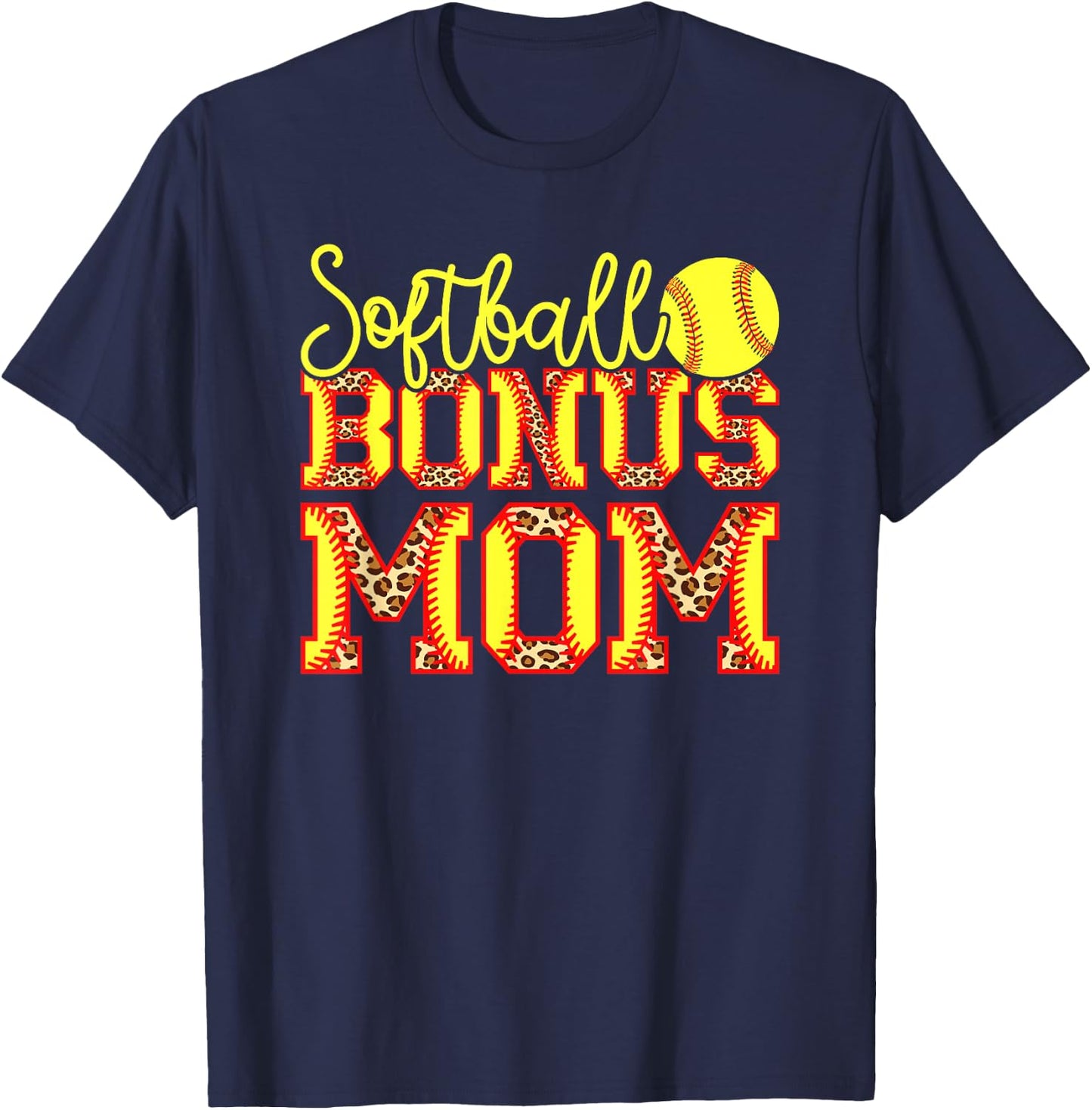 Softball Bonus Mom Leopard T-Shirt - T-Shirt | Navy