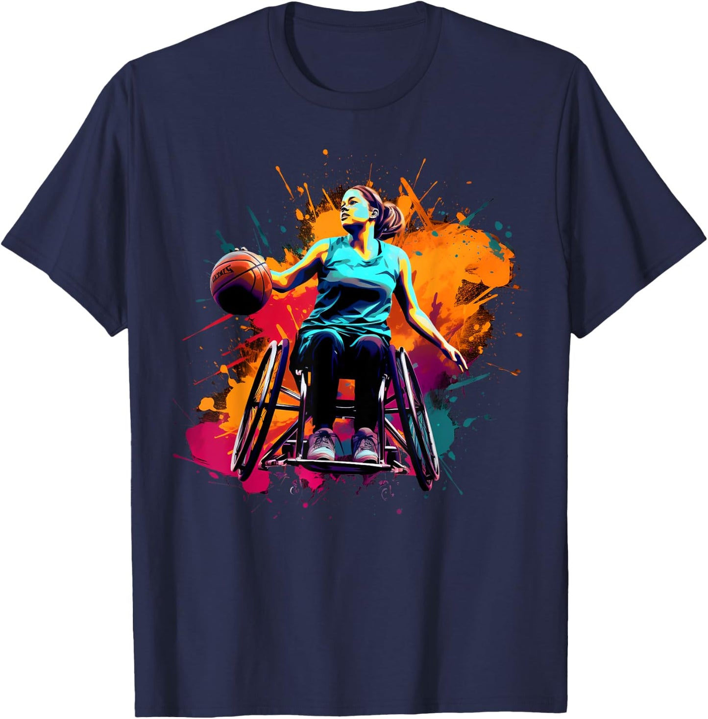 Colorful Wheelchair basketball player Girl and T-Shirt - T-Shirt | Navy