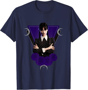 Wednesday Black Dahlias and Moons T-Shirt - T-Shirt | Navy