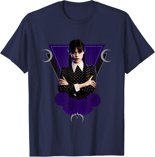 Wednesday Black Dahlias and Moons T-Shirt - T-Shirt | Navy