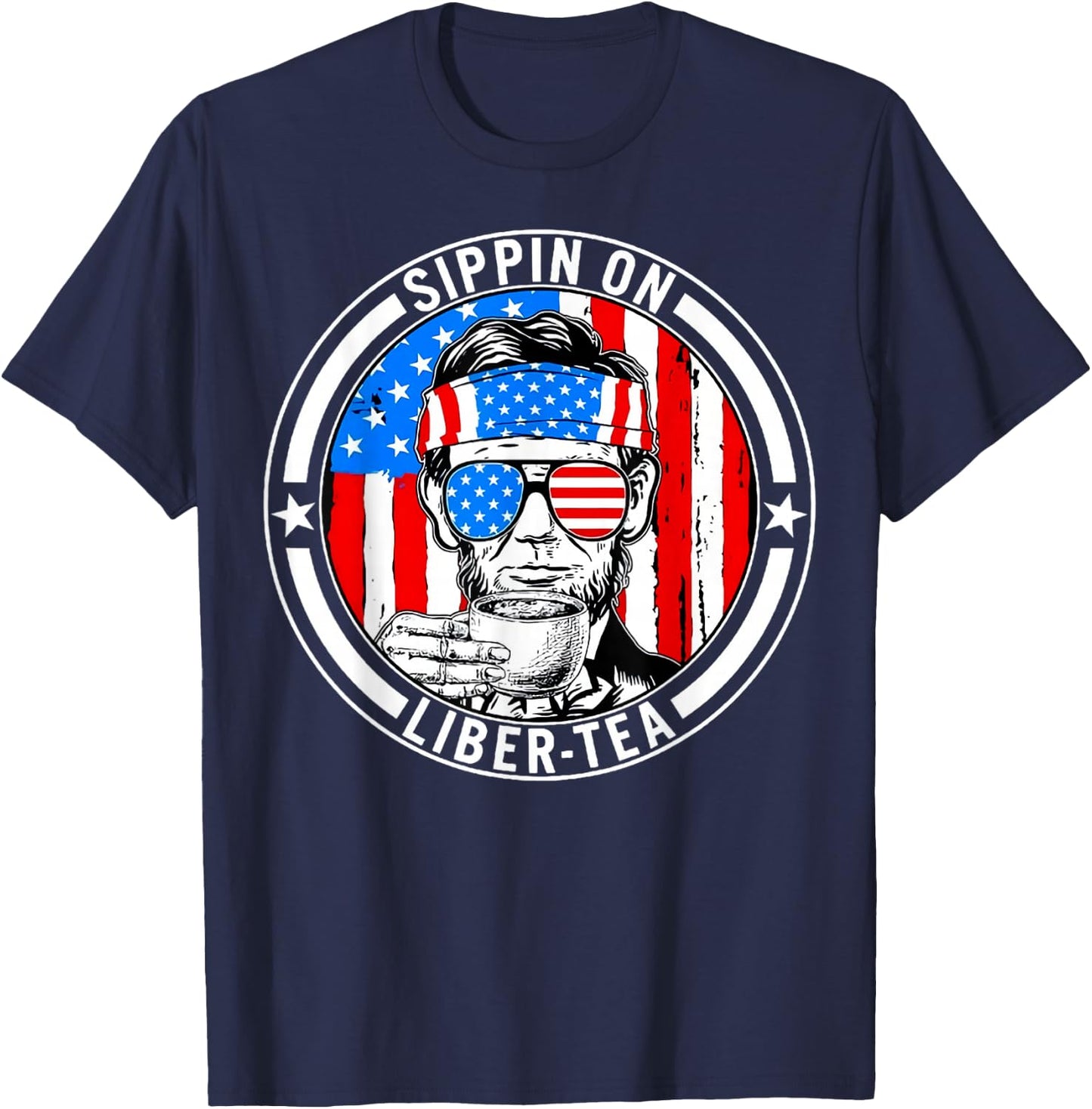 Funny 4th of July Sippin On Liber-Tea Liberty Men Women Kids T-Shirt - T-Shirt | Navy