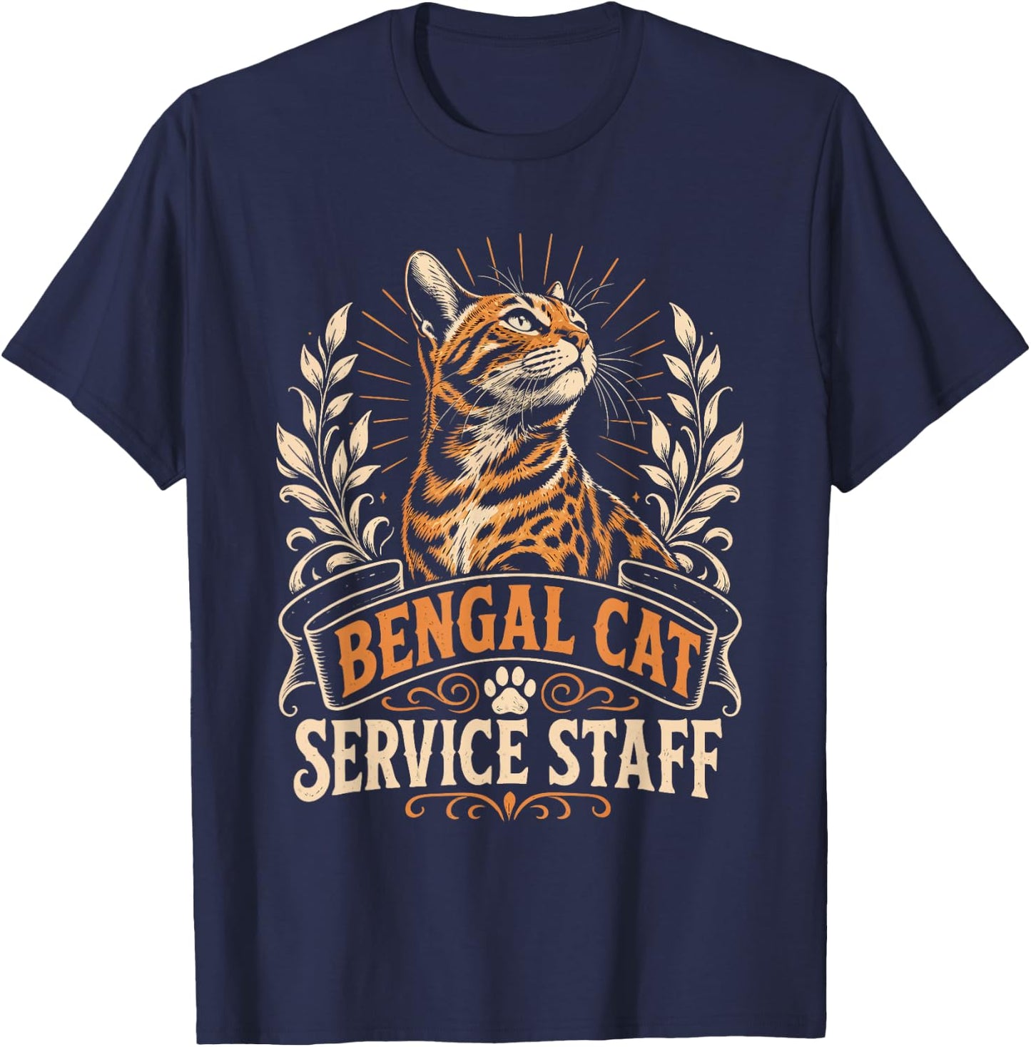 Bengal Cats Service Staff Vintage Funny Bengal Cat T-Shirt - T-Shirt | Navy
