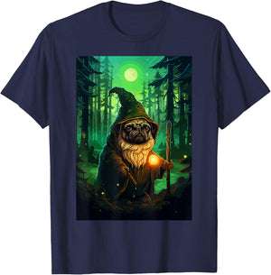 Funny Pug Wizard Cute Dog Pixel Art T-Shirt - T-Shirt | Navy