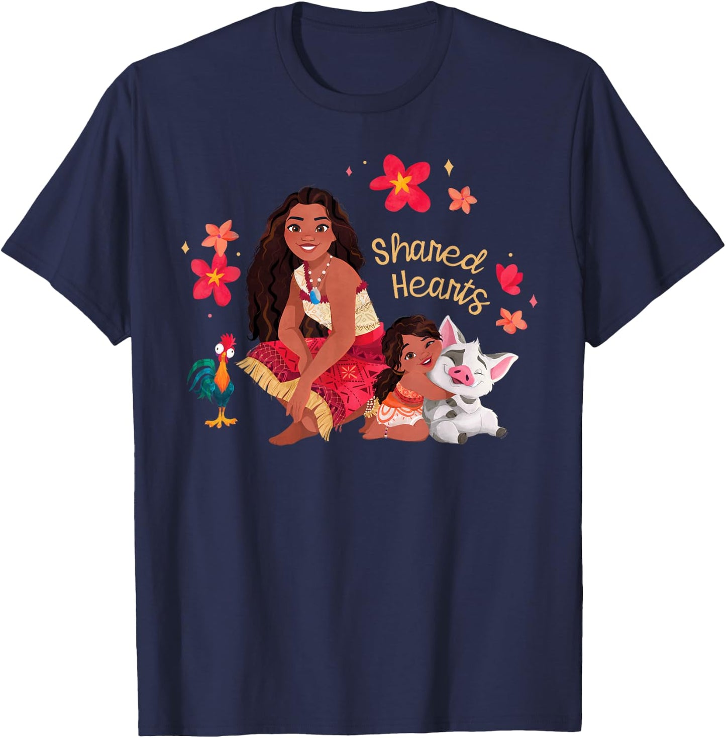 Disney Moana 2 Moana Simea Pua Heihei Shared Hearts , Black, S T-Shirt - T-Shirt | Navy