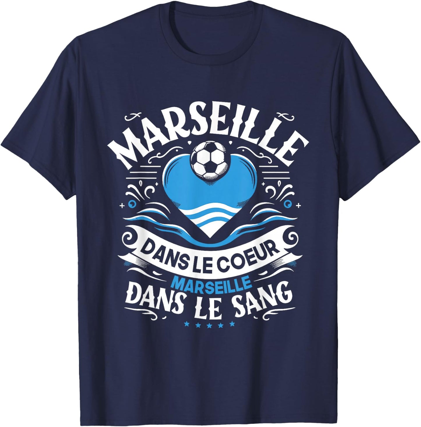 Gift Marseillais Funny Heart Marseille Football , Black T-Shirt - T-Shirt | Navy