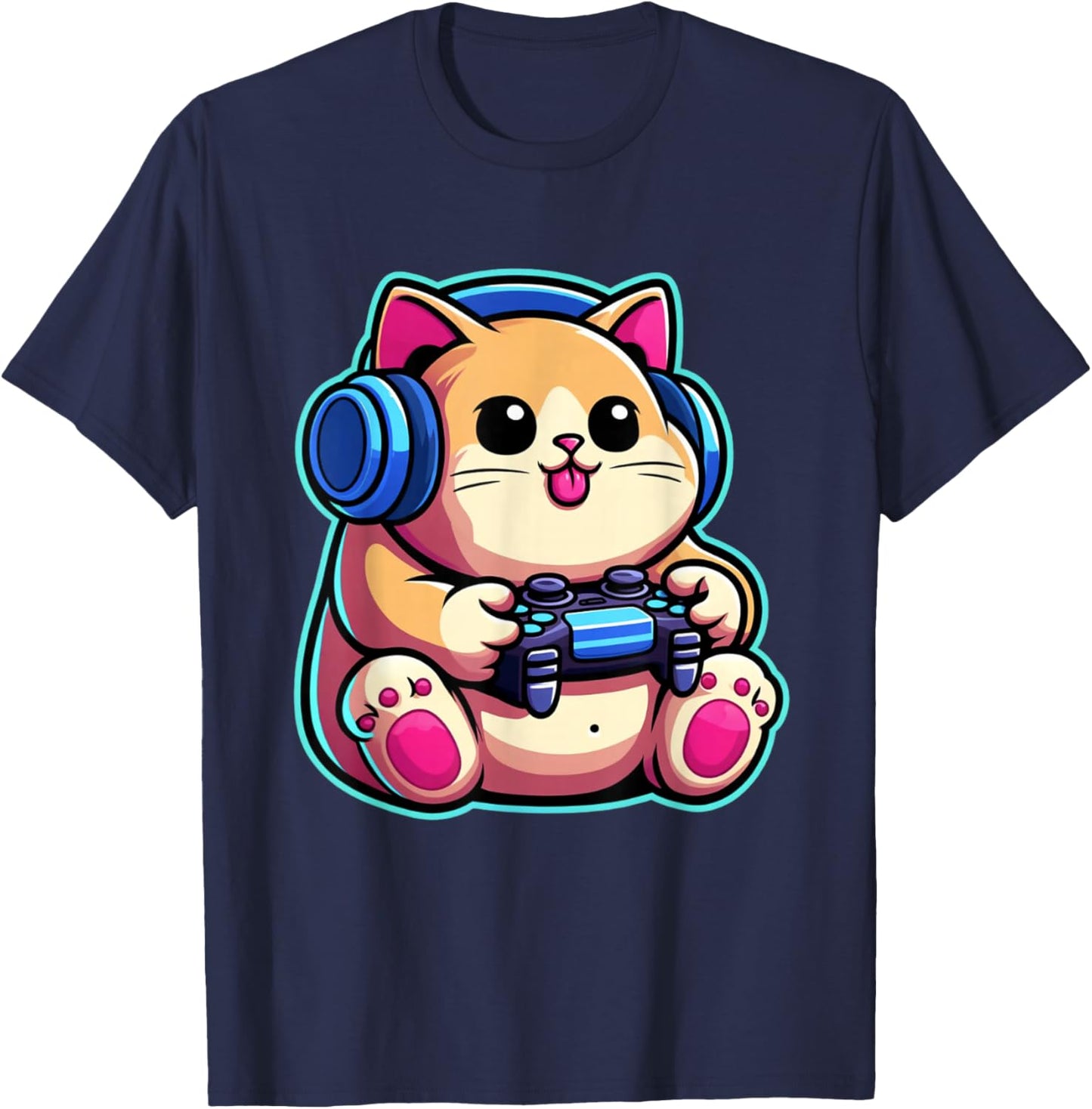 Funny Cat Gamer Gaming Cat Video Game T-Shirt - T-Shirt | Navy