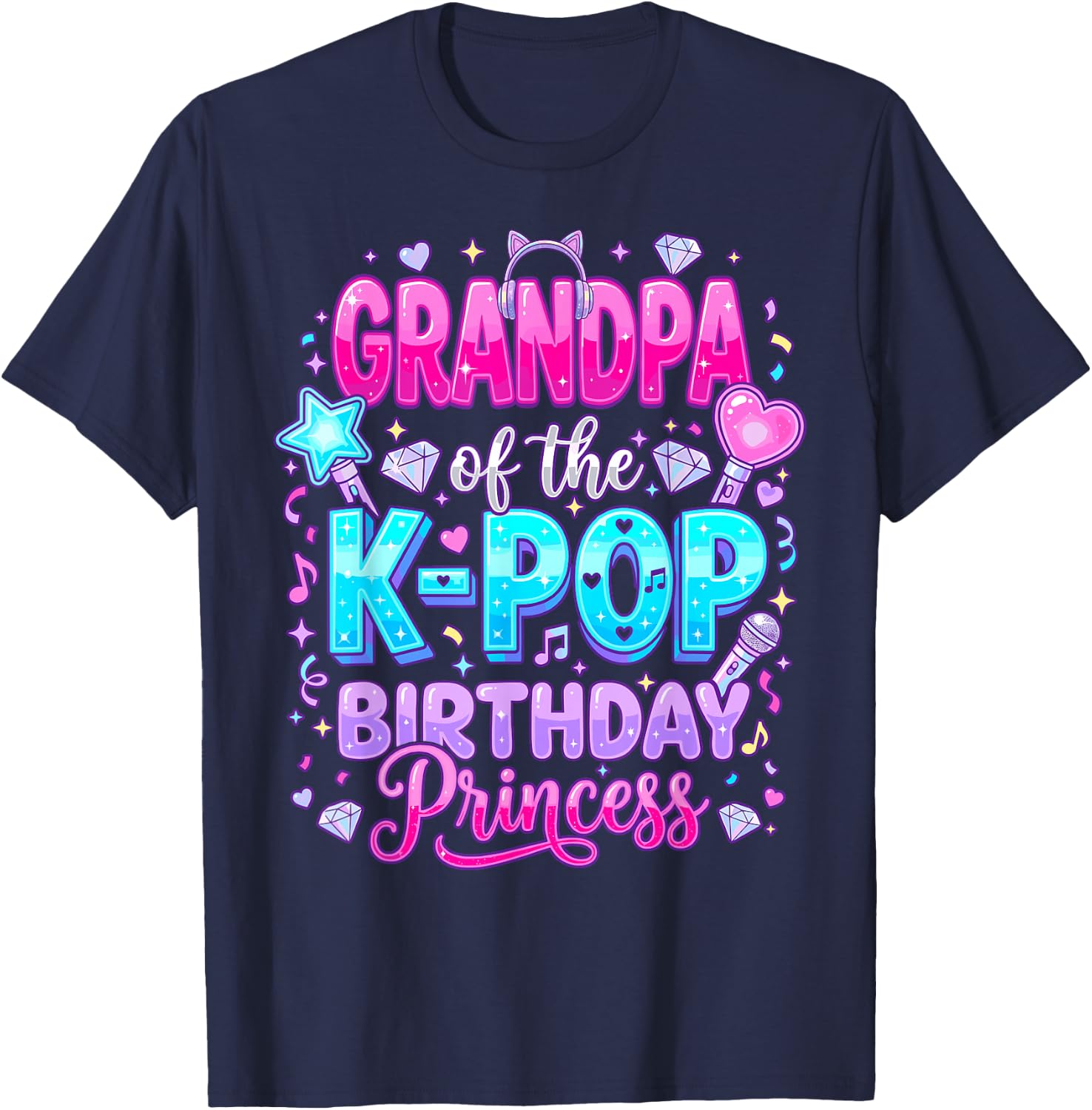 Grandpa of The K-Pop Birthday Princess Korean Music T-Shirt - T-Shirt | Navy