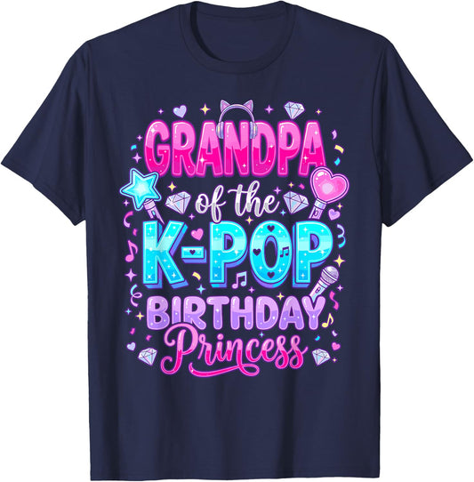 Grandpa of The K-Pop Birthday Princess Korean Music T-Shirt - T-Shirt | Navy