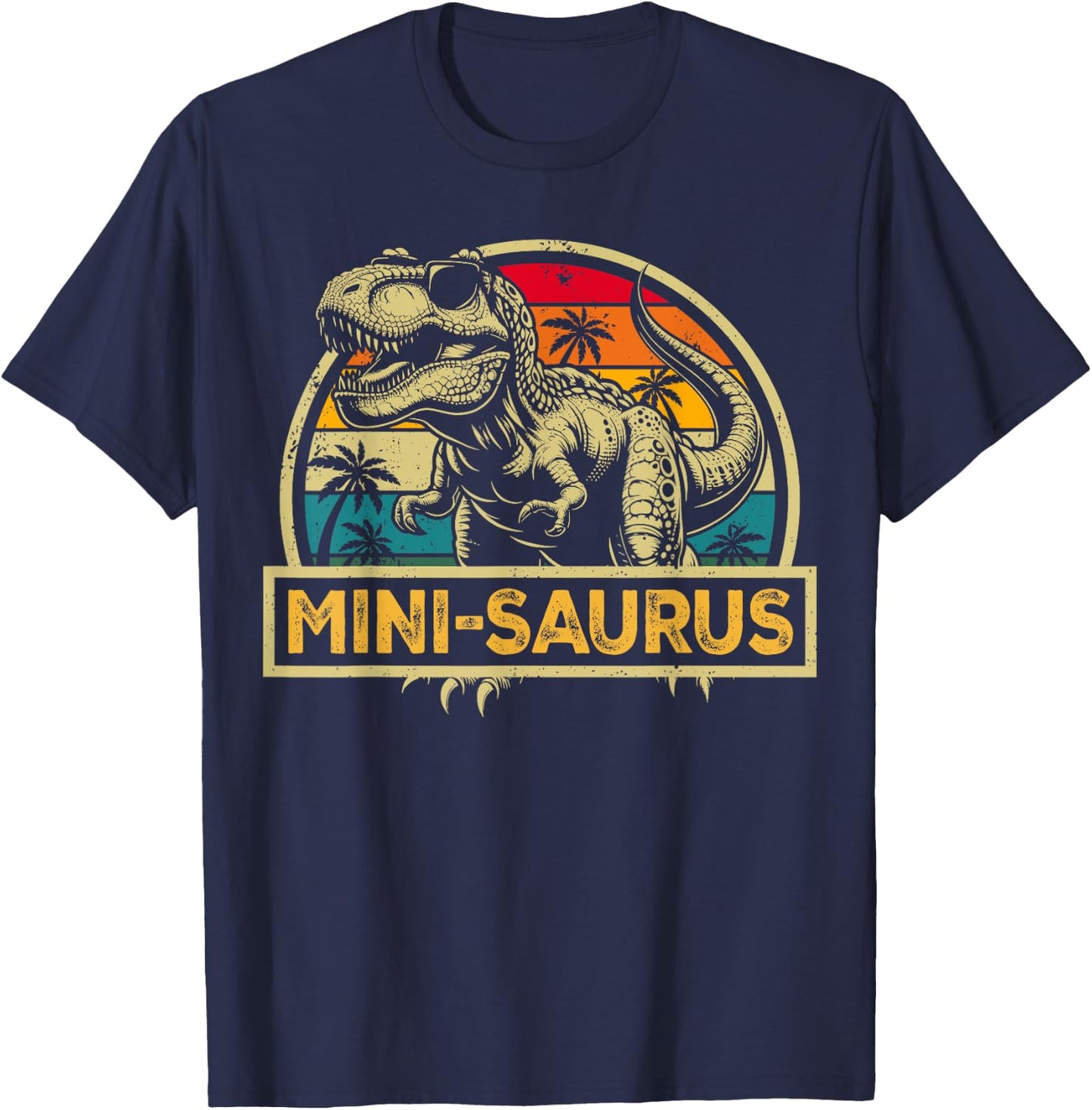 Mini-saurus T Rex Dinosaur Mini Saurus Family Matching T-Shirt - T-Shirt | Navy