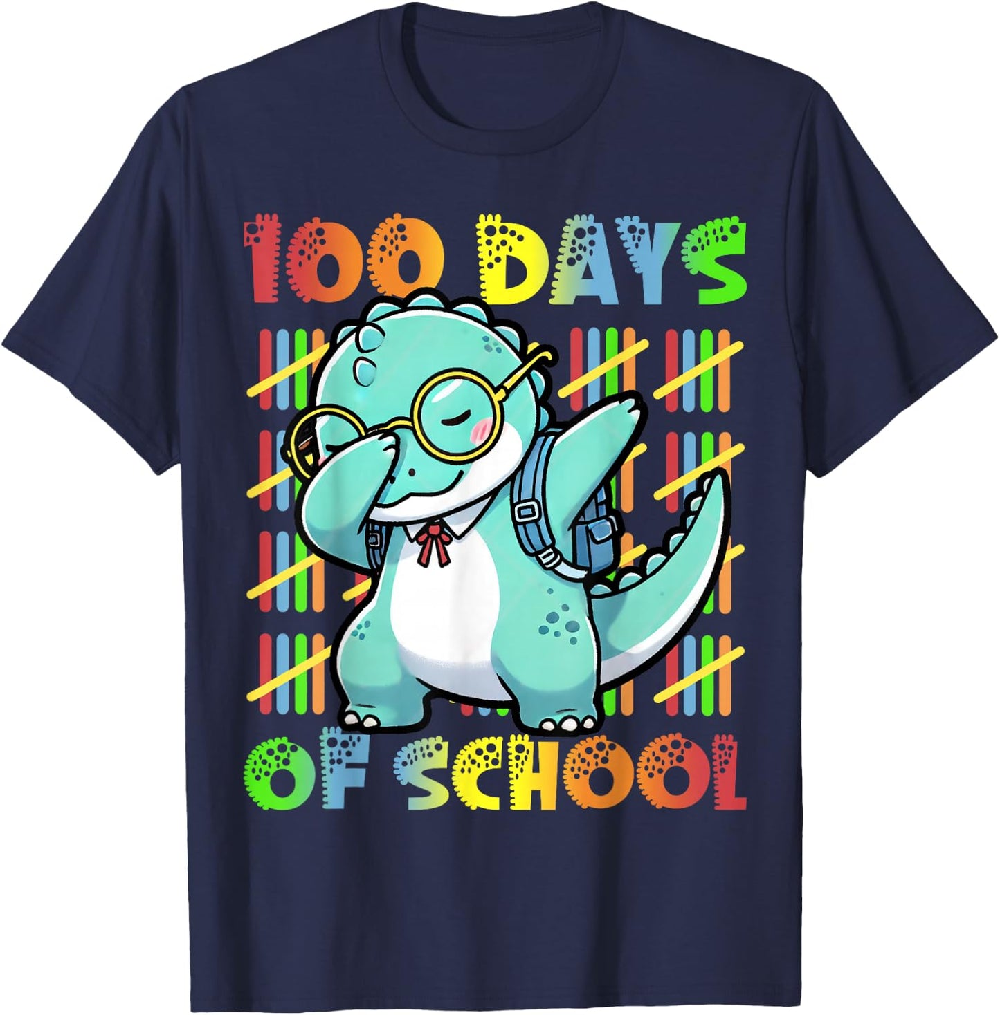 100 Days of School Dabbing Dinosaur 100th Day Of School Kids T-Shirt - T-Shirt | Navy