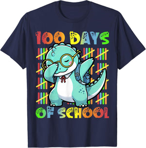 100 Days of School Dabbing Dinosaur 100th Day Of School Kids T-Shirt - T-Shirt | Navy